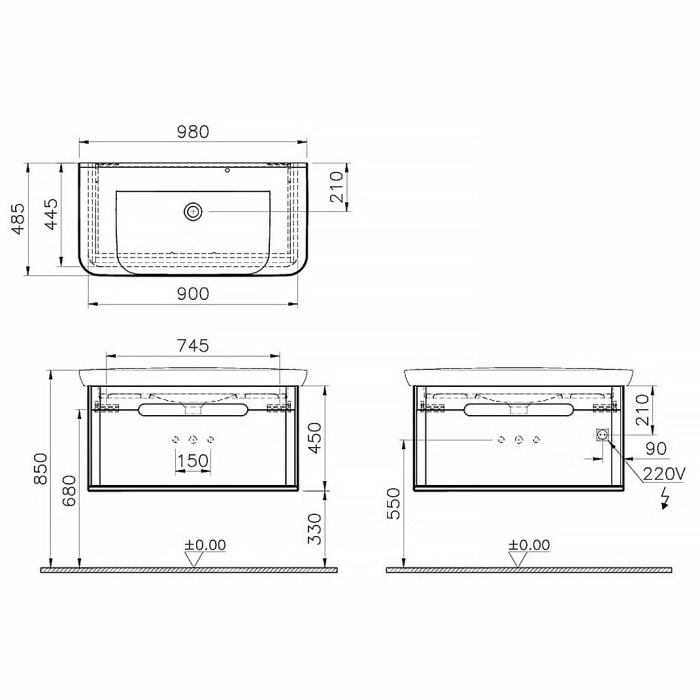 Vitra Sento Waschtischkombination 98 x 48,5 cm mit 1 Auszug