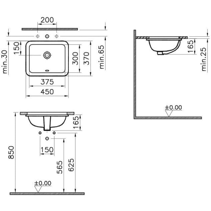 VitrA S20 Unterbauwaschtisch 45 x 37 cm