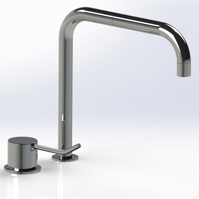 Vola Waschtisch-Zweiloch-Eingriffmischer mit Doppelschwenkauslauf, Ausladung 20 cm