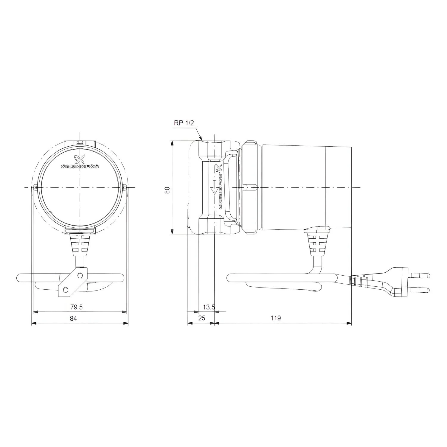 GRUNDFOS COMFORT Zirkulationspumpe 15-14 B, 230 V, Rp 1/2", 8 cm Bild 4