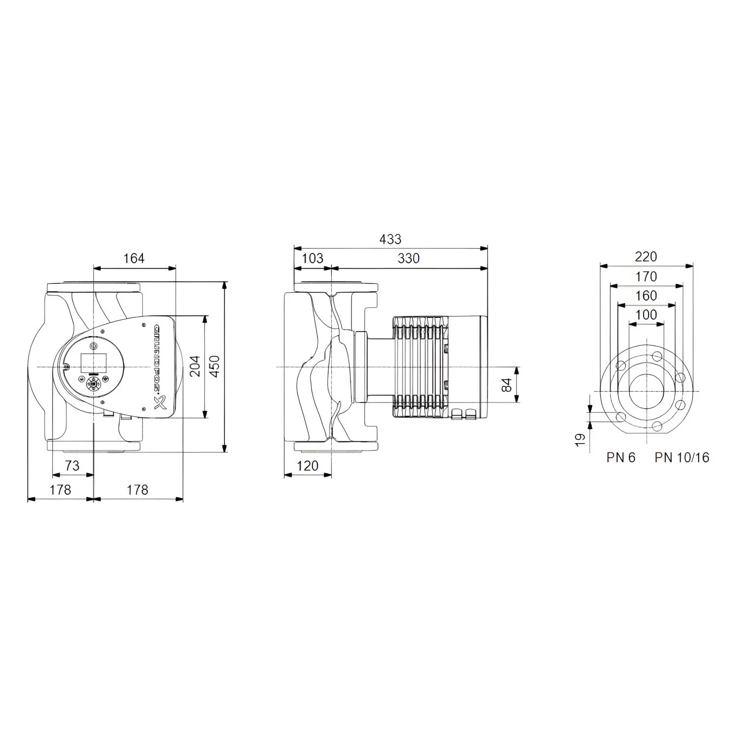 GRUNDFOS MAGNA3 Heizungsumwälzpumpe Typ 100-120 F, Flansch, 230 V, PN 6, DN 100, 45 cm Bild 2