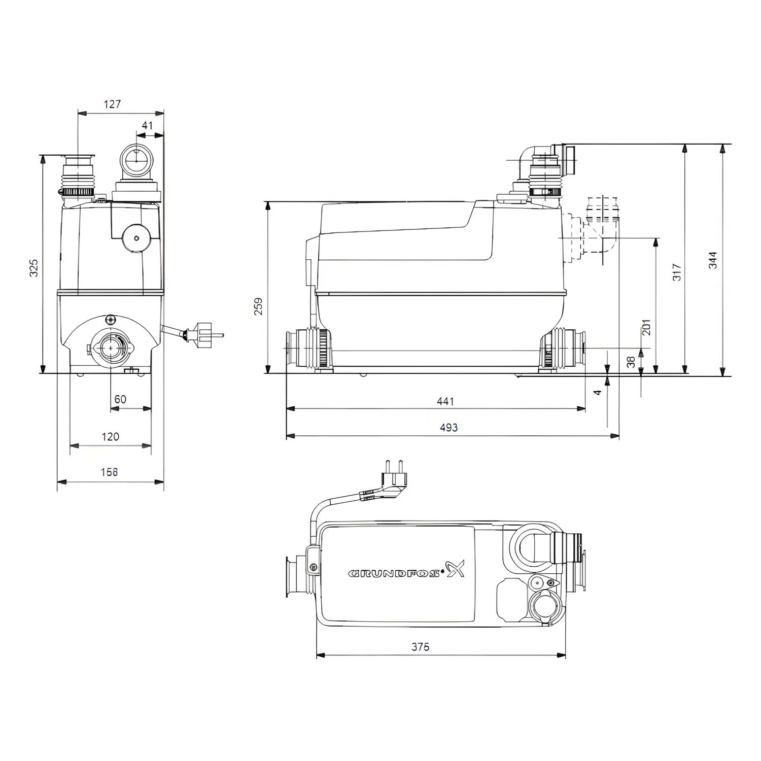 GRUNDFOS SOLOLIFT2 C-3 Kleinhebeanlage 0,64 kW, 230-240 V/50 Hz 44,6 x 15,8 x 33,9 cm Bild 2