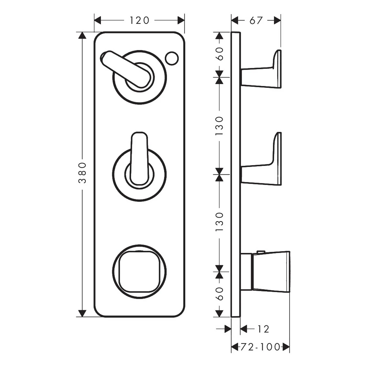 AXOR Citterio C Unterputz Thermostatmodul 380/120 mit Platte, für 2 Funktionen Bild 2