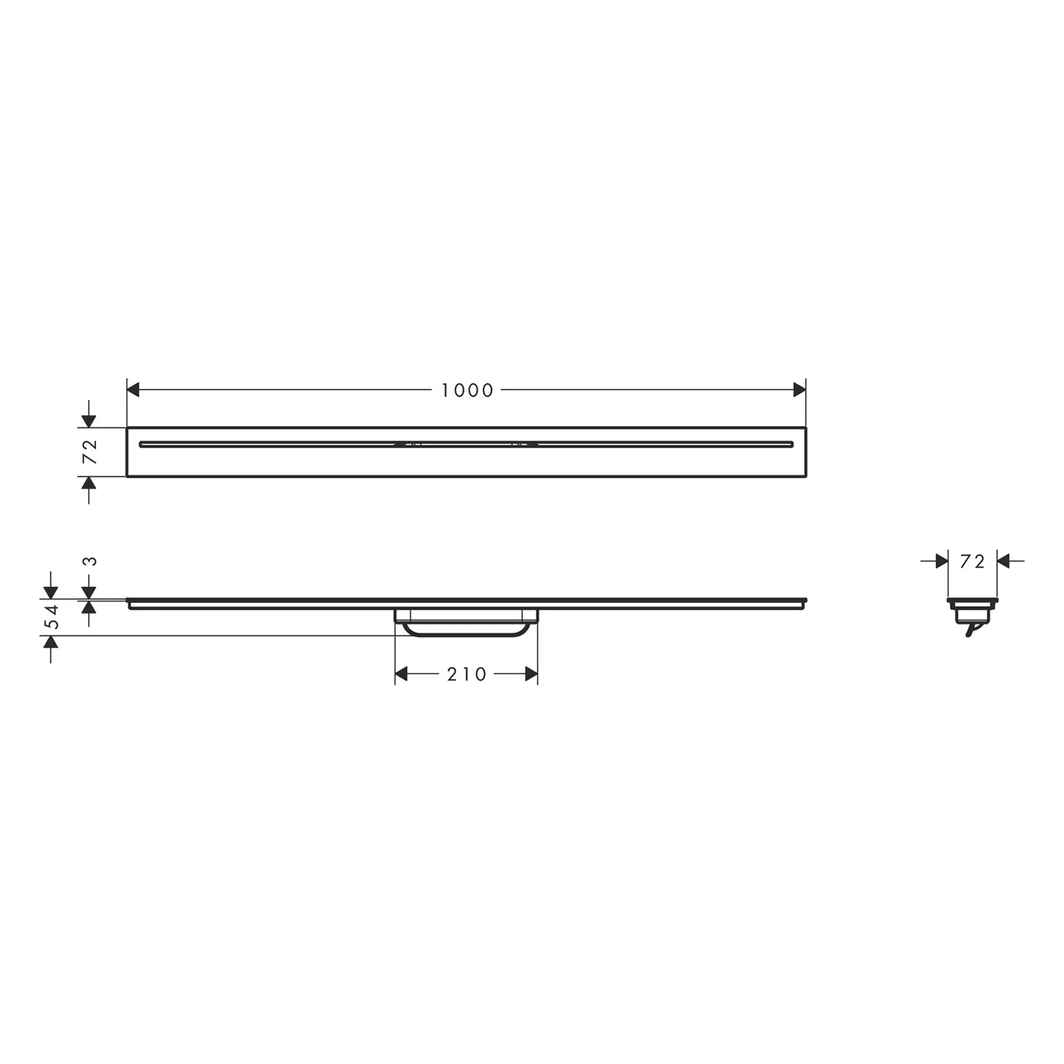 Rysunek techniczny odpływu prysznicowego 100 cm, hansgrohe