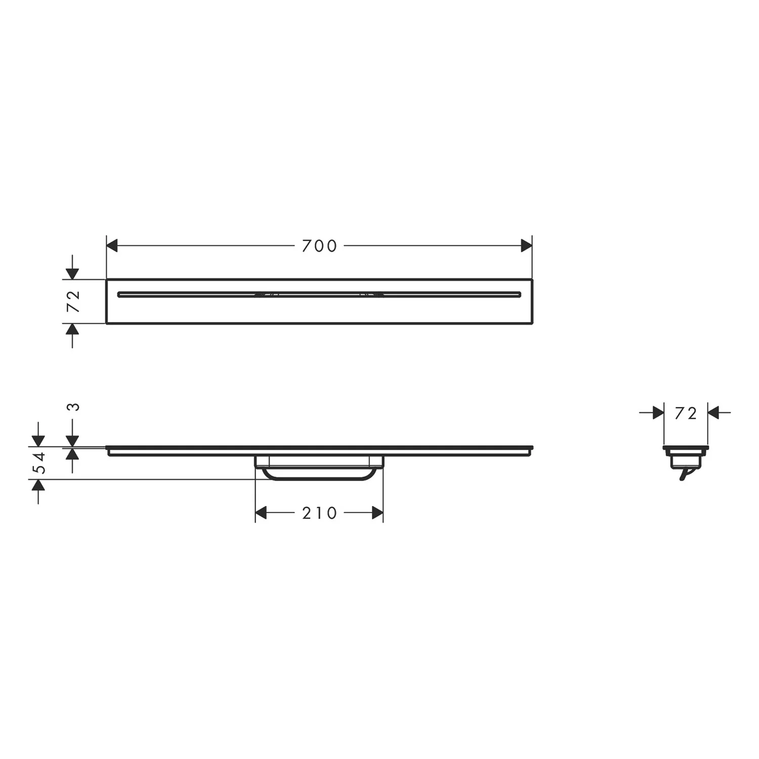 Rysunek techniczny odpływu prysznicowego 70 cm, hansgrohe