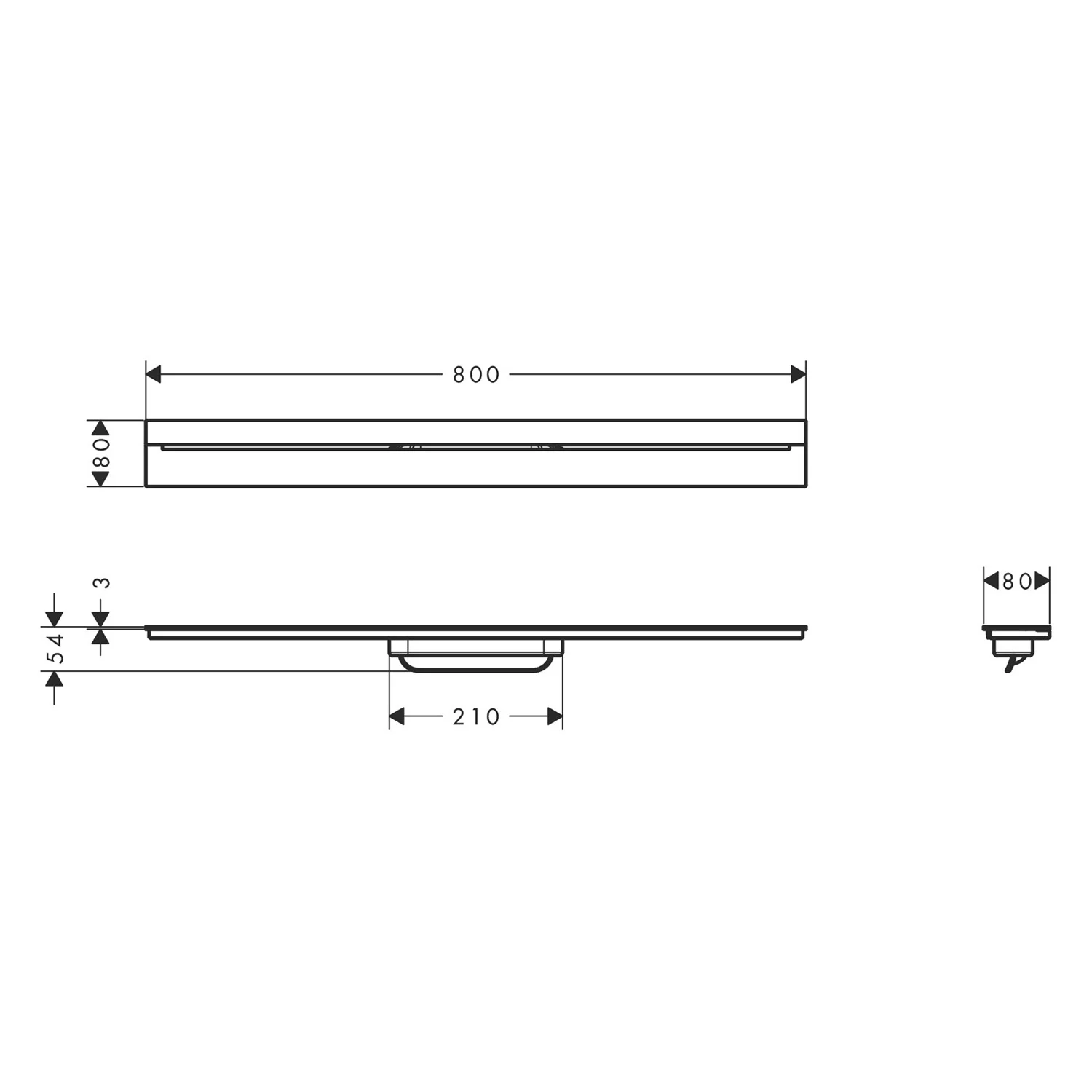Rysunek techniczny odpływu prysznicowego 80 cm, hansgrohe
