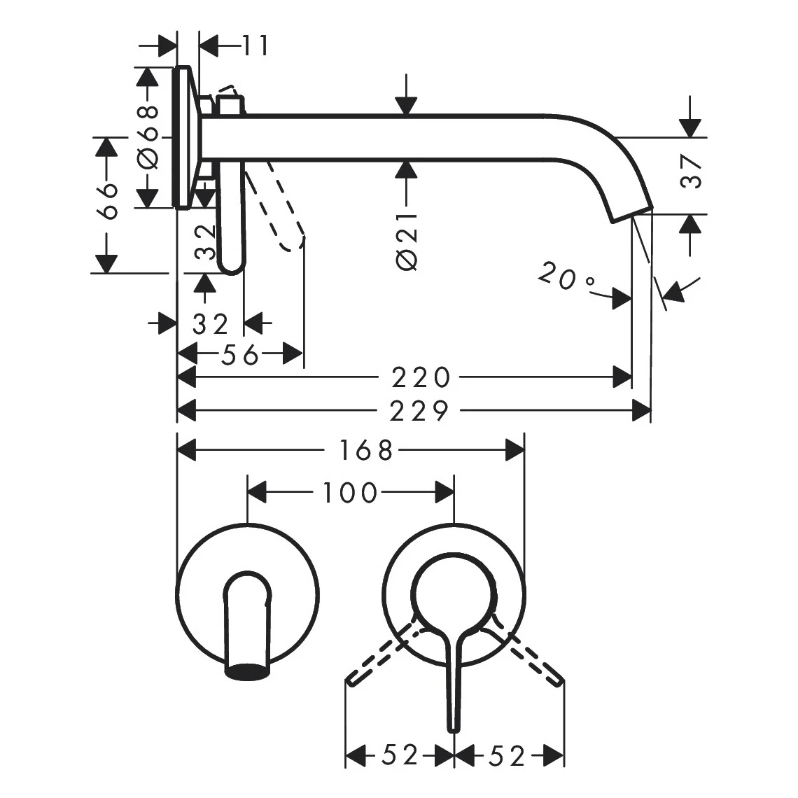 AXOR One Einhebel-Waschtischmischer UP für Wandmontage mit Hebelgriff und Auslauf 220 Bild 2