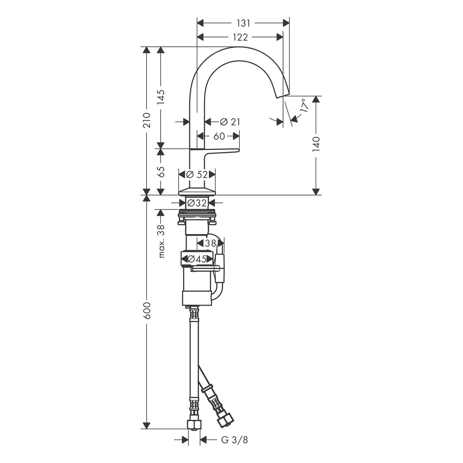 AXOR One Waschtischmischer Select 140 mit Push-Open Ablaufgarnitur Bild 2