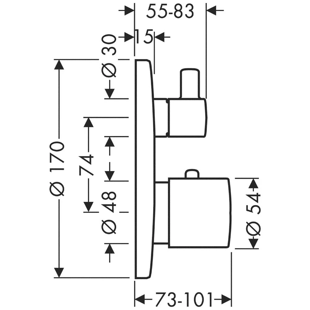 AXOR Uno² Thermostatbatterie mit Ab/Umstellventil Bild 2