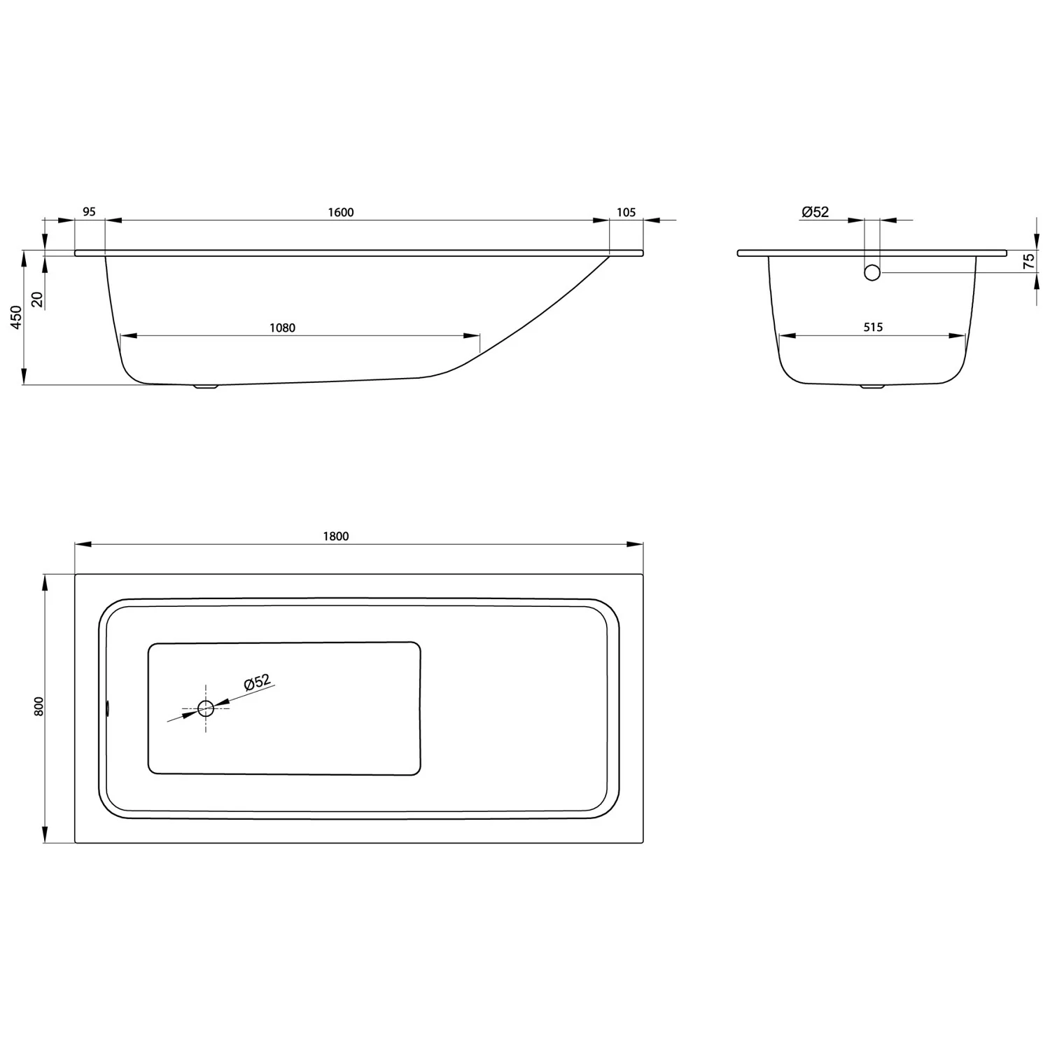Bette One Relax Badewanne 180 x 80 mit rundem Ablauf Bild 5