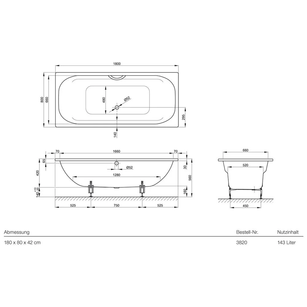 Bette Duo Badewanne 180 x 80 x 42 cm Bild 2