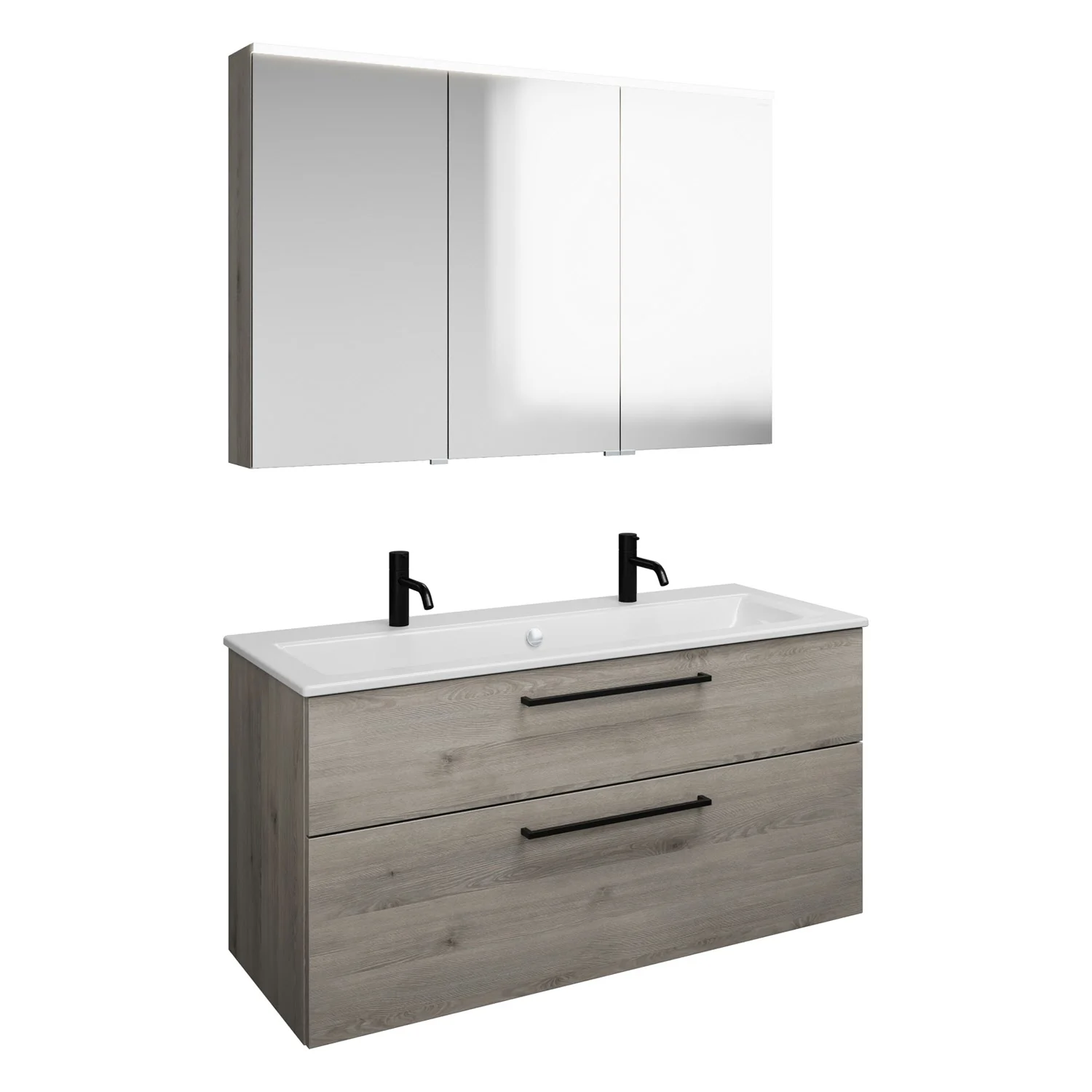 burgbad Eqio Badmöbel-Set 122 cm mit Keramik-Waschtisch Slim und Unterschrank mit Stangengriff G0234, mit Spiegelschrank