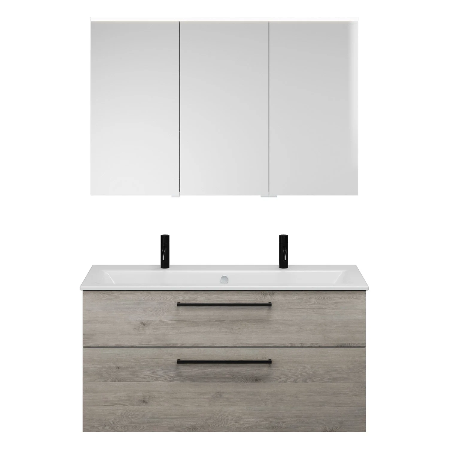 burgbad Eqio Badmöbel-Set 122 cm mit Keramik-Waschtisch Slim und Unterschrank mit Stangengriff G0234, mit Spiegelschrank Bild 2