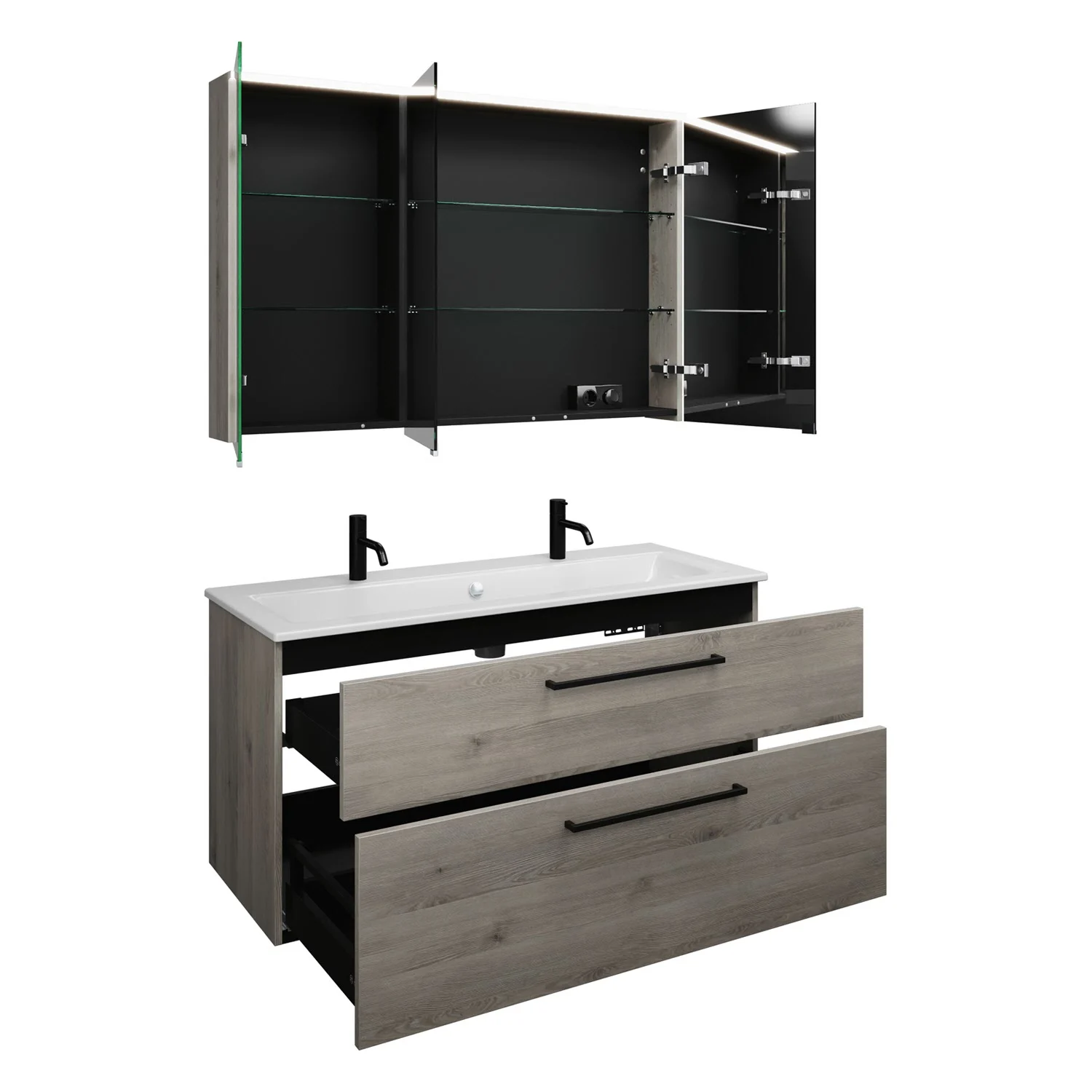 burgbad Eqio Badmöbel-Set 122 cm mit Keramik-Waschtisch Slim und Unterschrank mit Stangengriff G0234, mit Spiegelschrank Bild 4