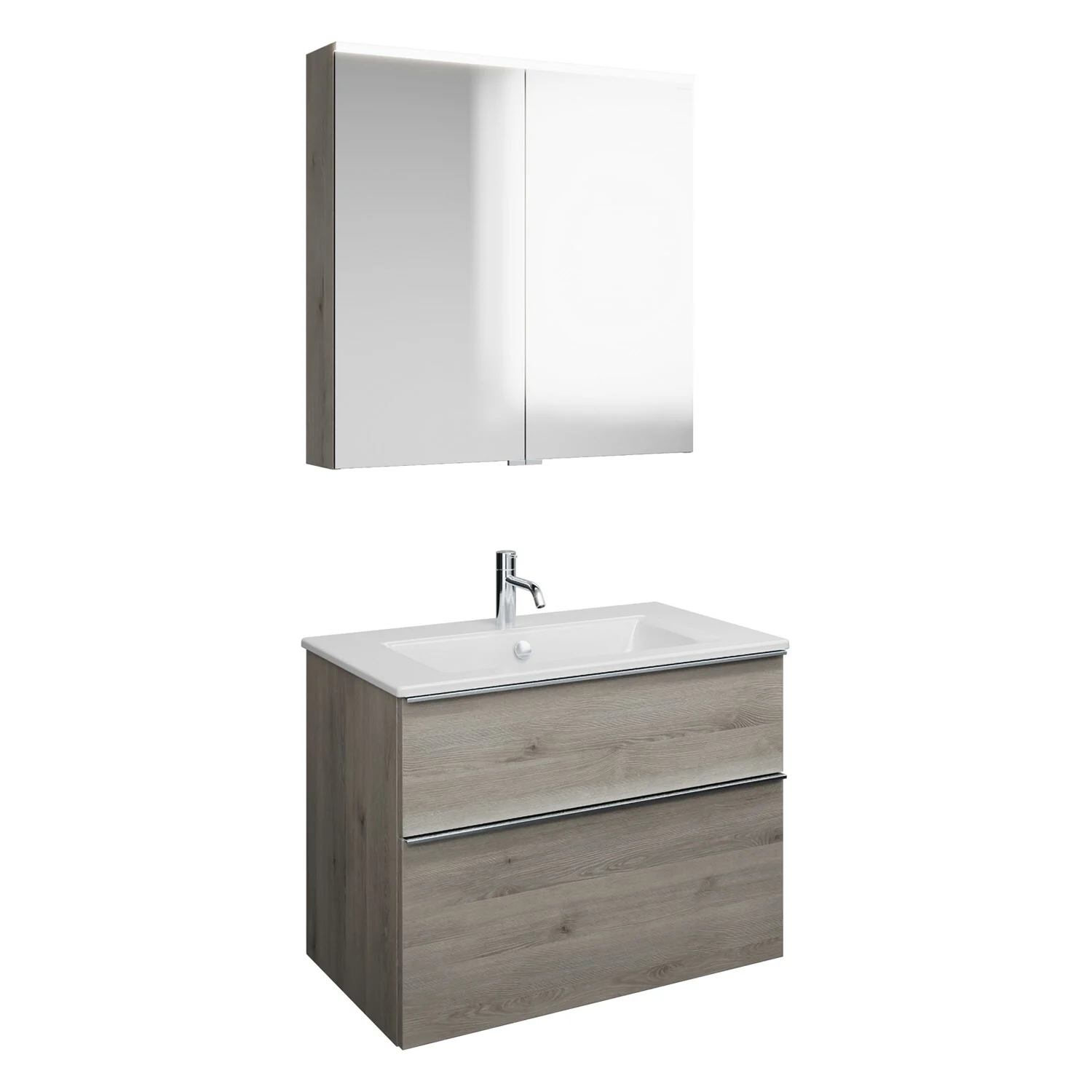 burgbad Eqio Badmöbel-Set 82 cm mit Keramik-Waschtisch Slim und Unterschrank mit Griffleiste G0251, mit Spiegelschrank