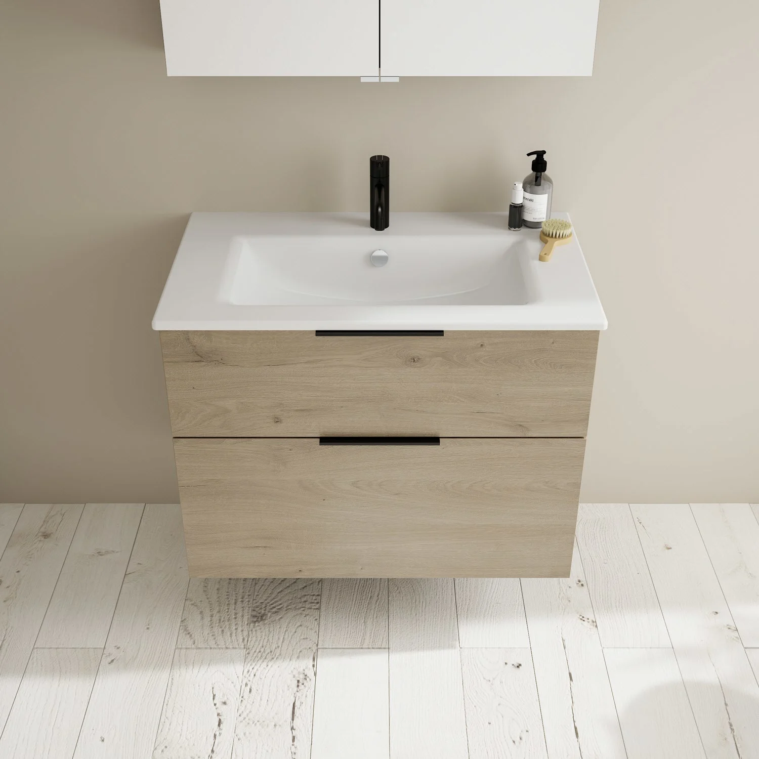 burgbad Eqio Badmöbel-Set 82 cm mit Keramik-Waschtisch Slim und Unterschrank mit Griff G0200, mit Spiegelschrank Bild 6