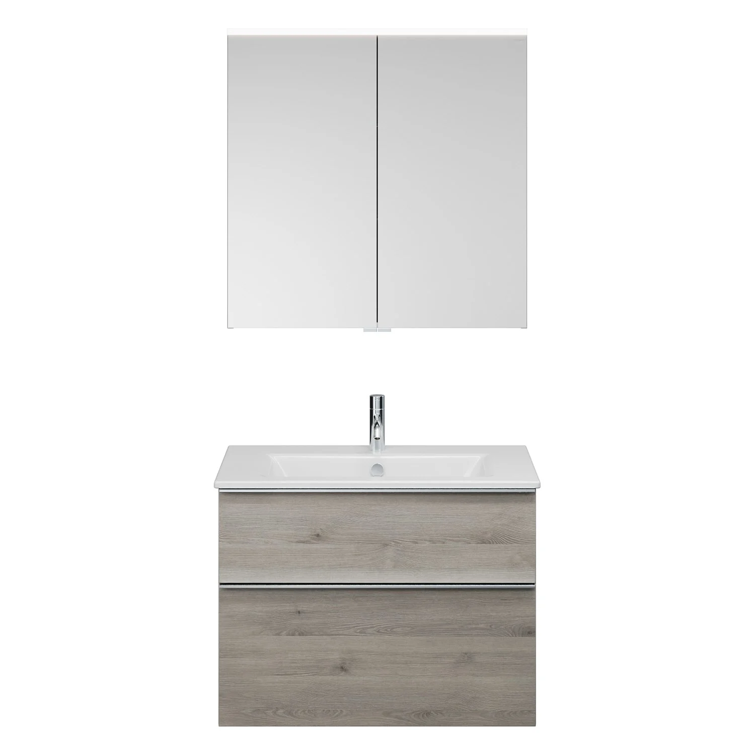 burgbad Eqio Badmöbel-Set 82 cm mit Keramik-Waschtisch Slim und Unterschrank mit Griffleiste G0251, mit Spiegelschrank Bild 2