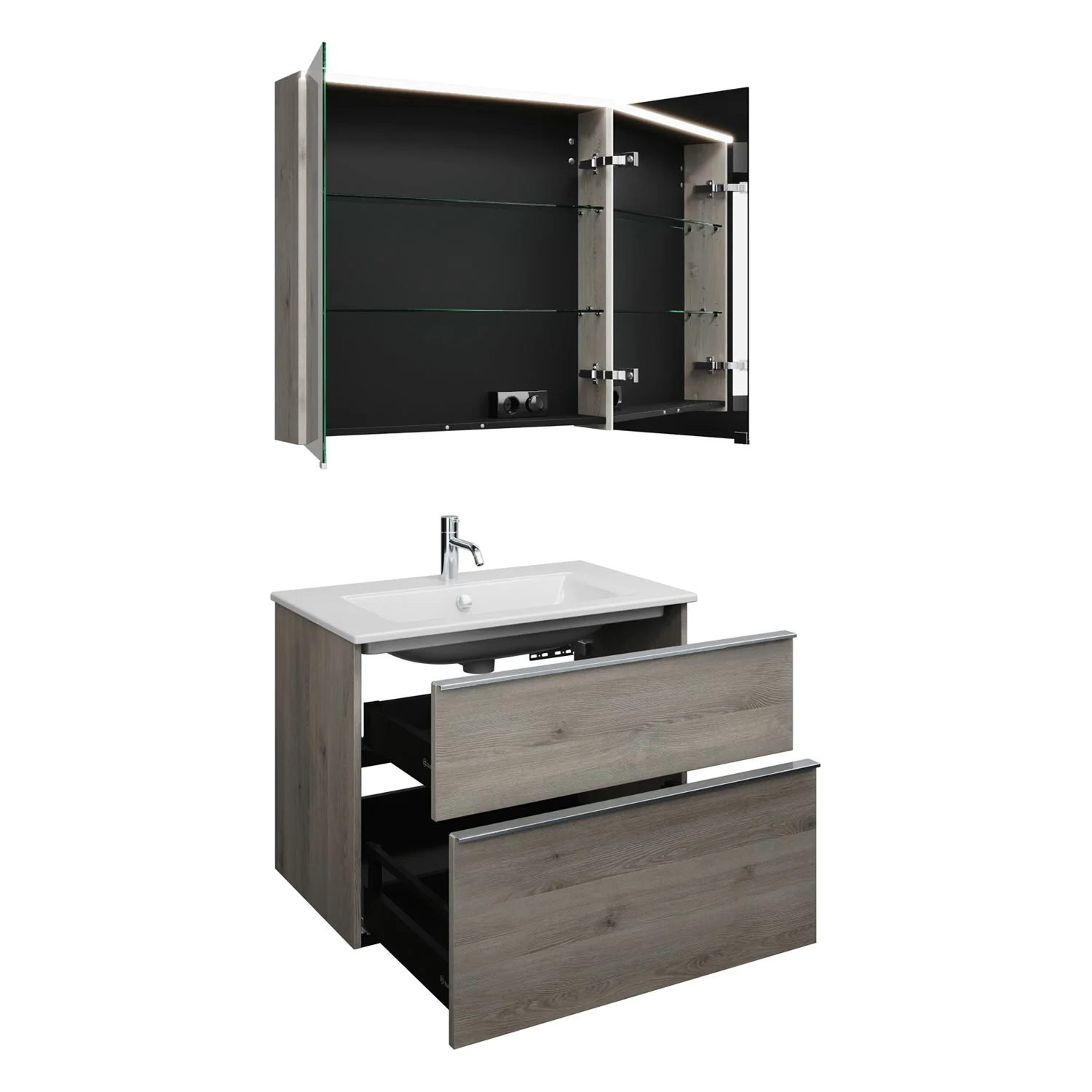 burgbad Eqio Badmöbel-Set 82 cm mit Keramik-Waschtisch Slim und Unterschrank mit Griffleiste G0251, mit Spiegelschrank Bild 4