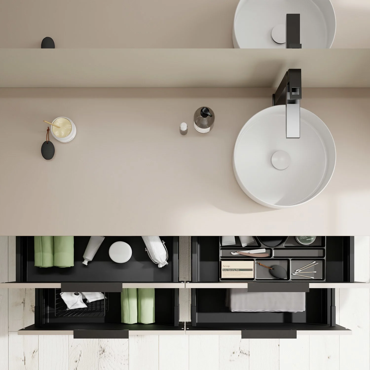 Umywalka ceramiczna z otwartą szufladą z góry, Burgbad