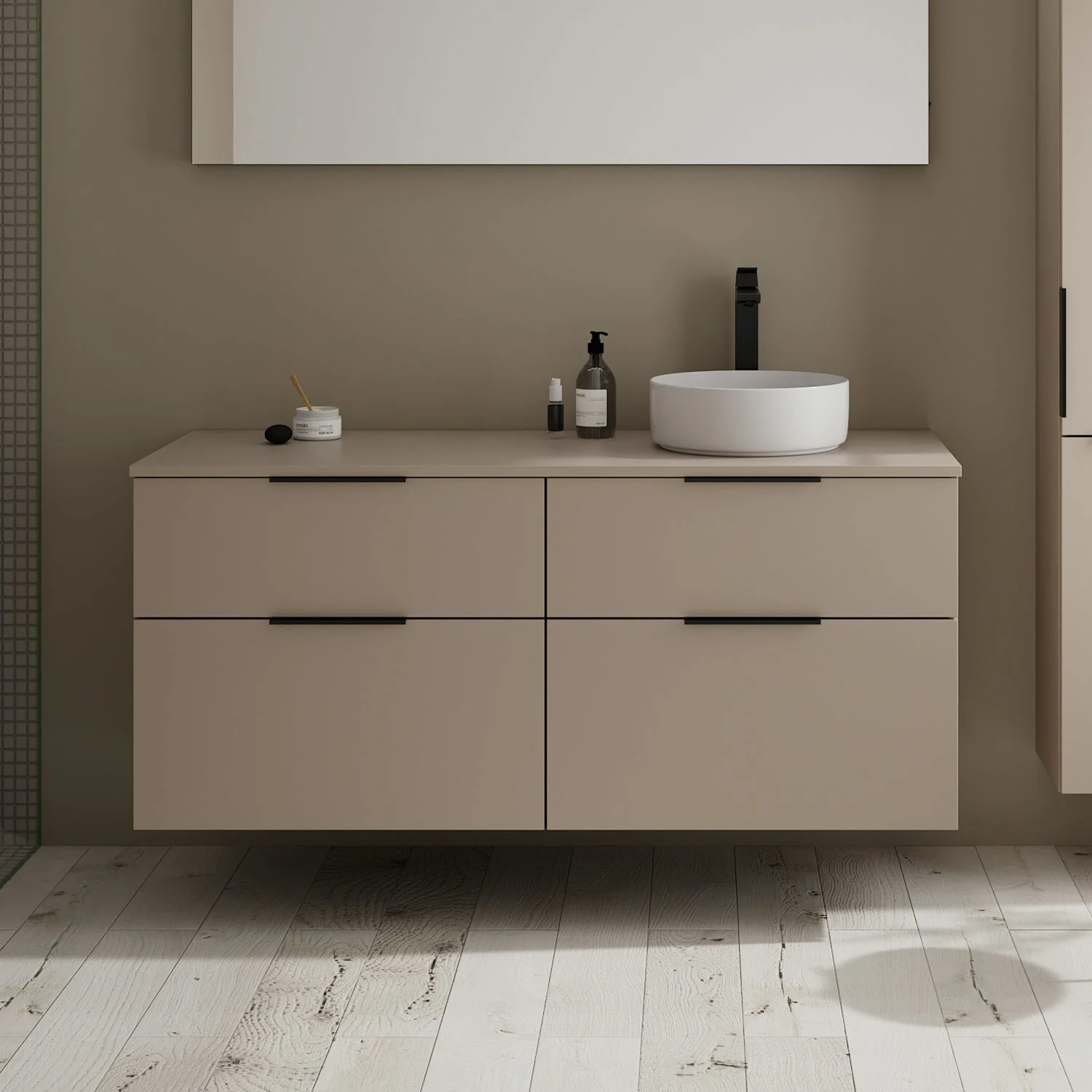 Kombinacja umywalki z ceramiczną umywalką nablatową w łazience, Burgbad