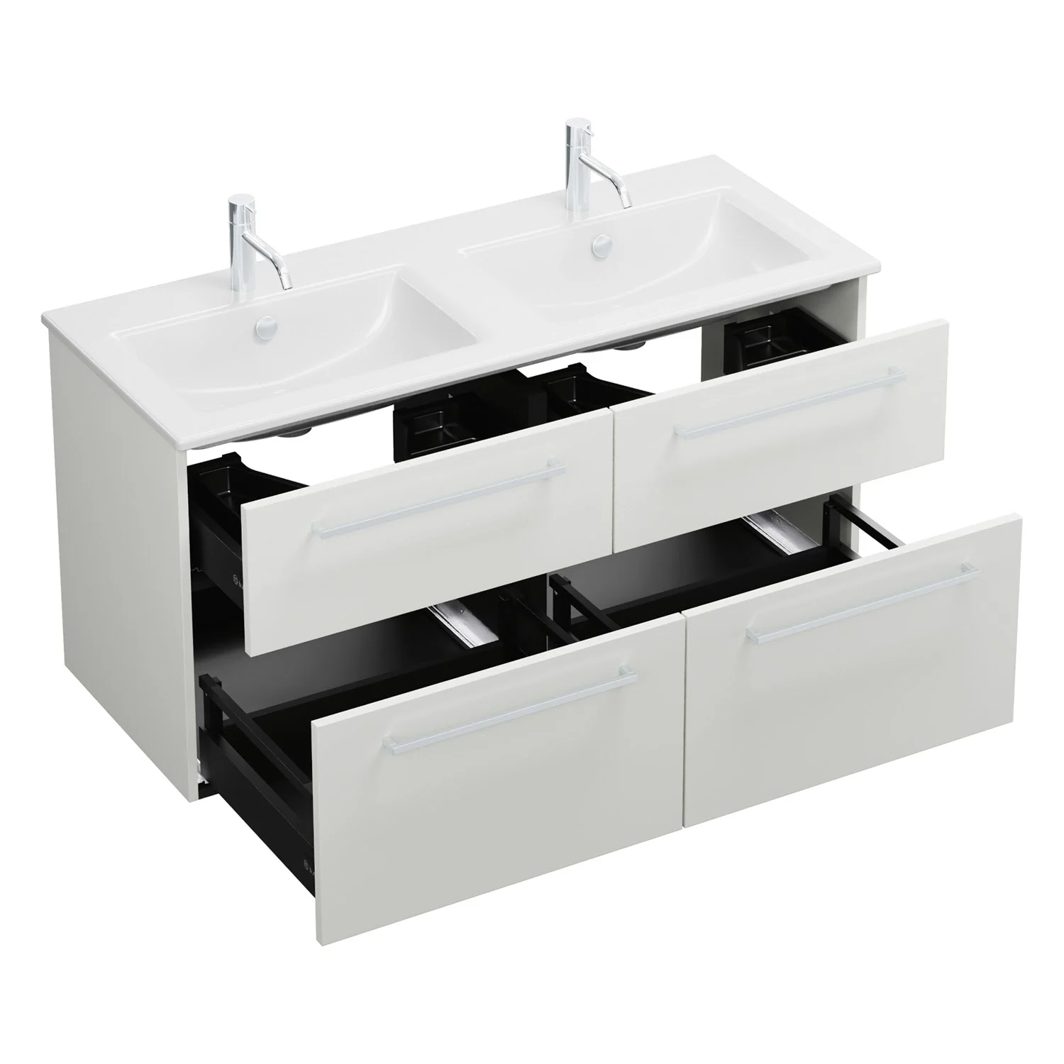 burgbad Eqio Waschtischkombination mit Keramik-Doppelwaschtisch Slim, 122 cm, mit Stangengriff P95 Bild 5