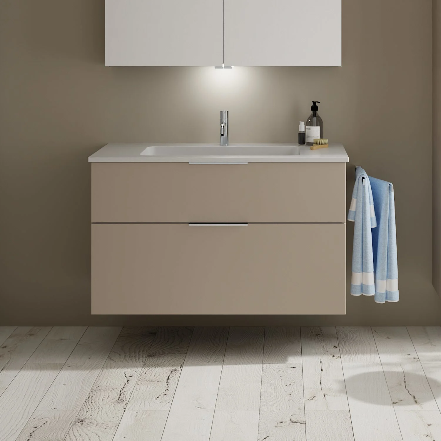 burgbad Eqio Waschtischkombination mit Mineralguss-Waschtisch, 102 cm, mit Griff G0146