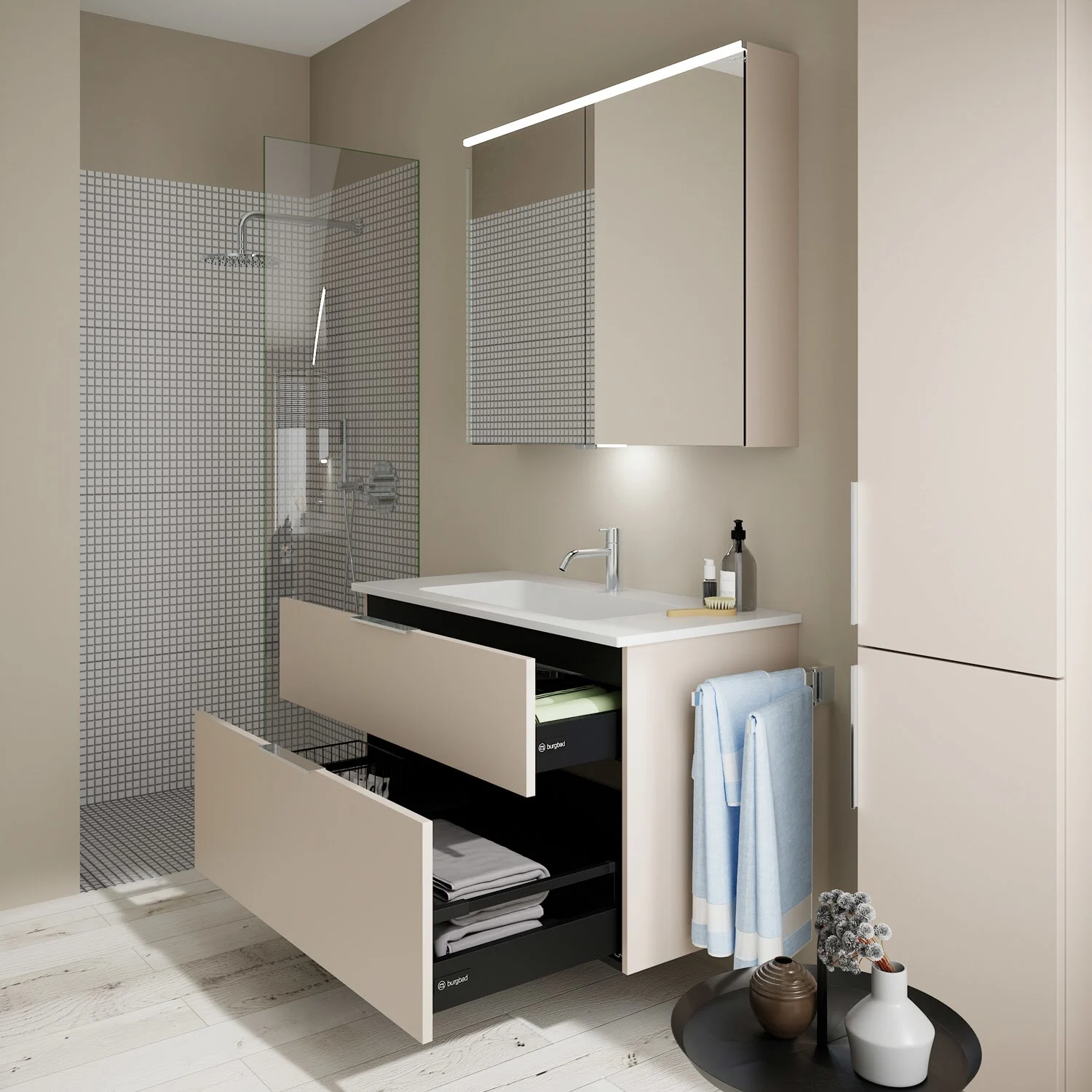 burgbad Eqio Waschtischkombination mit Mineralguss-Waschtisch, 102 cm, mit Griff G0146 Bild 8