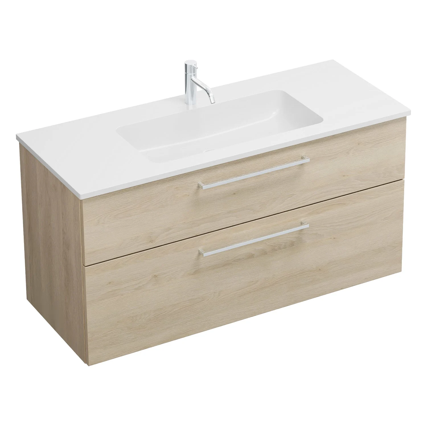 burgbad Eqio Waschtischkombination mit Mineralguss-Waschtisch, 122 cm, mit Stangengriff P95