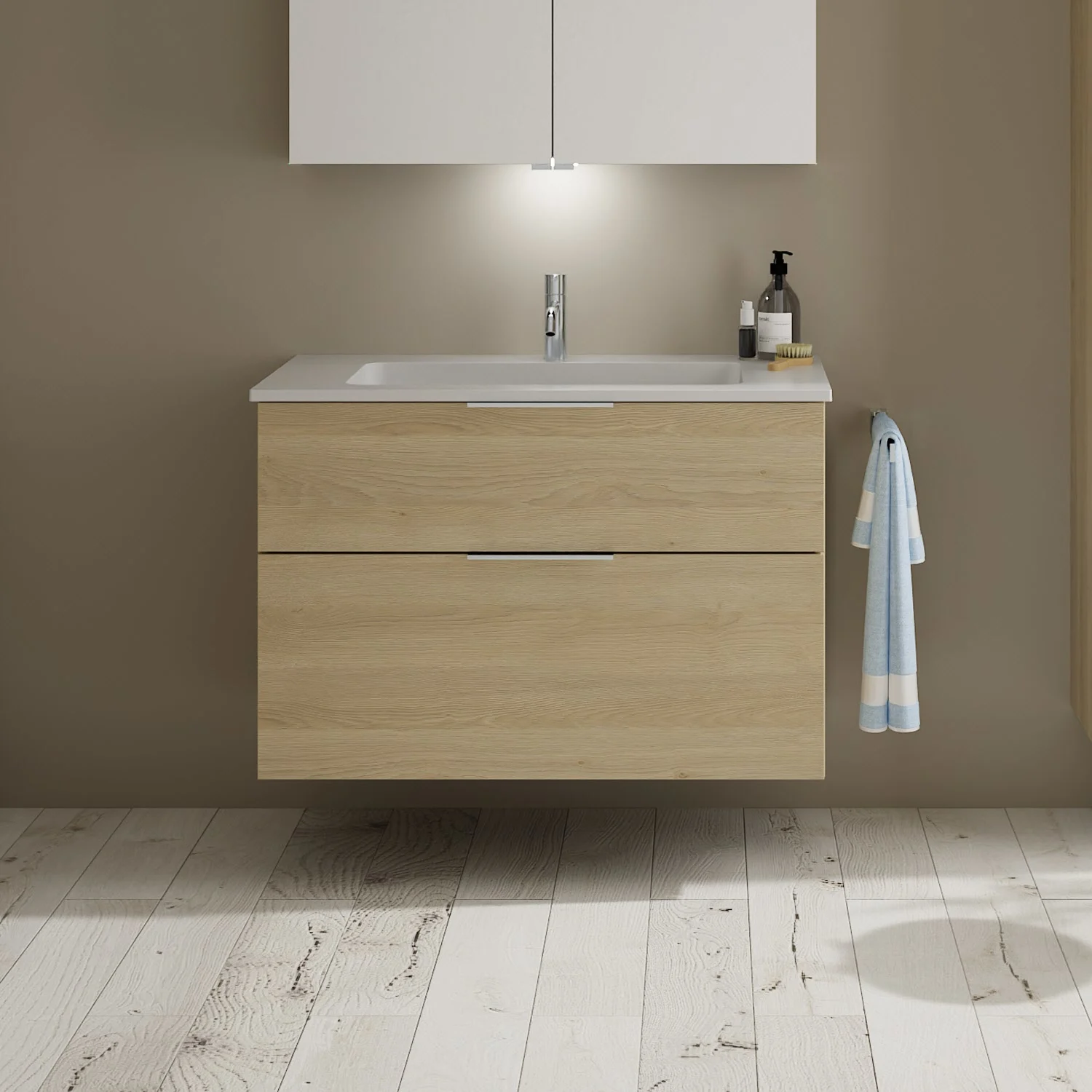 burgbad Eqio Waschtischkombination mit Mineralguss-Waschtisch, 92 cm, mit Griff G0146