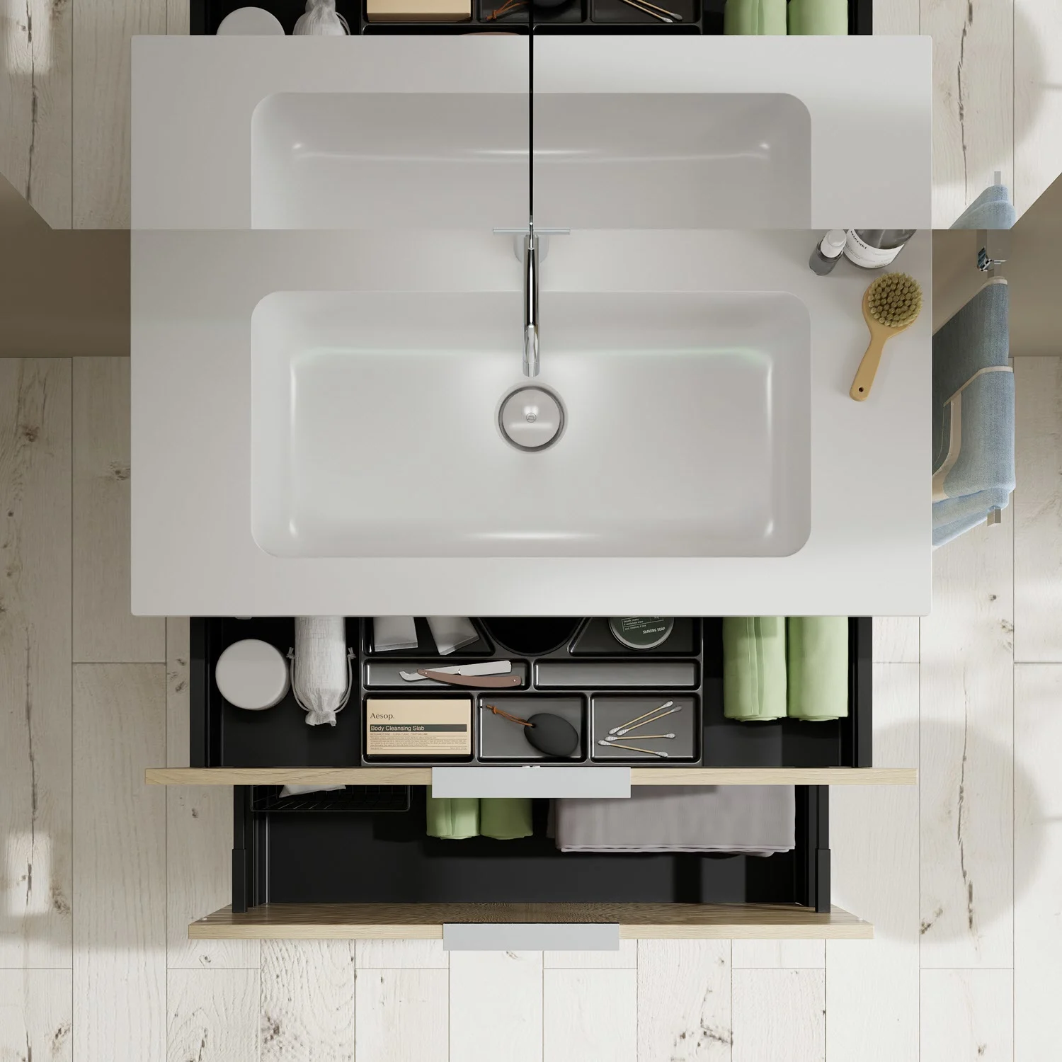 burgbad Eqio Waschtischkombination mit Mineralguss-Waschtisch, 92 cm, mit Griff G0146 Bild 3