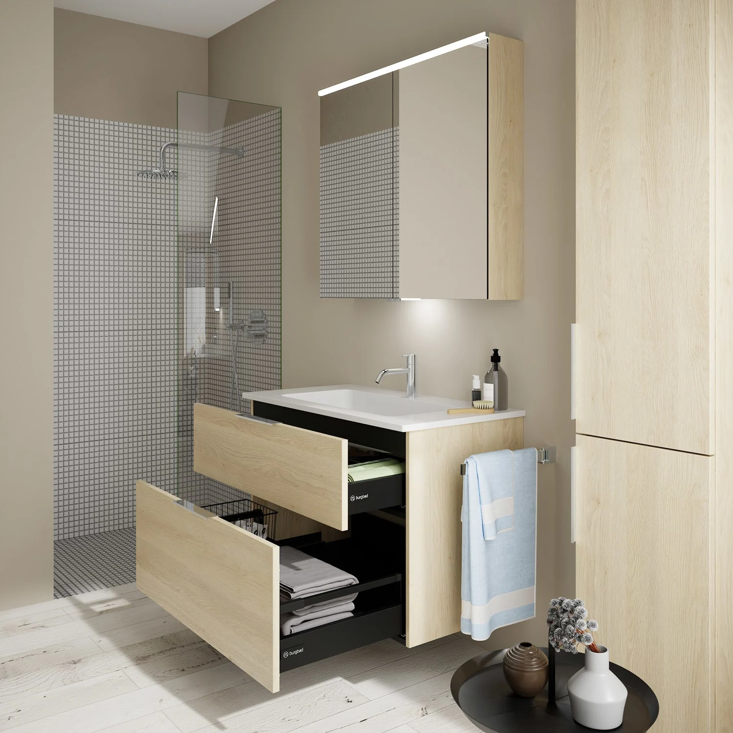 burgbad Eqio Waschtischkombination mit Mineralguss-Waschtisch, 92 cm, mit Griff G0146 Bild 8