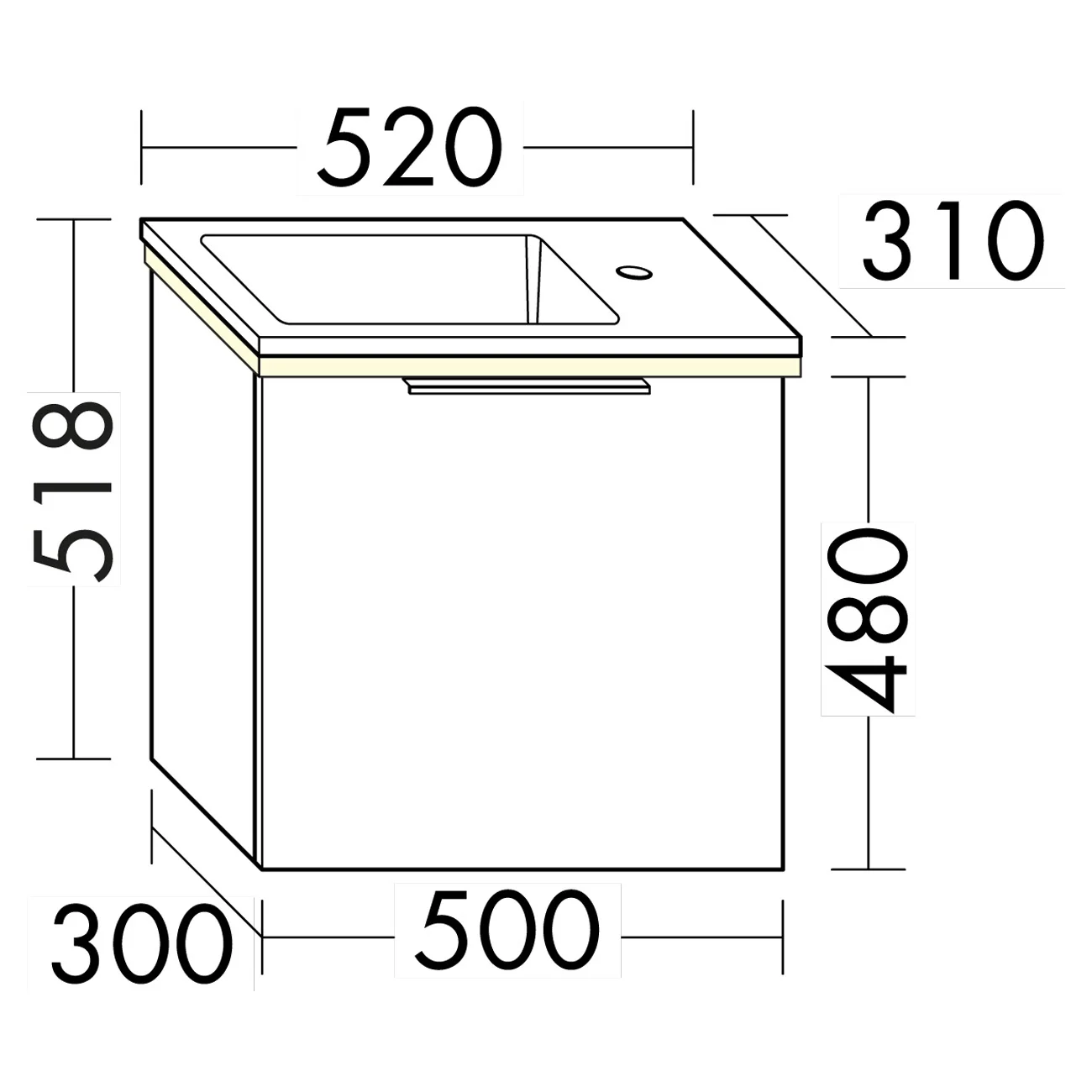 burgbad Eqio Waschtischkombination mit Mineralguss-Waschtisch und LED-Beleuchtung, 52 cm, mit Griff G0146 Bild 4