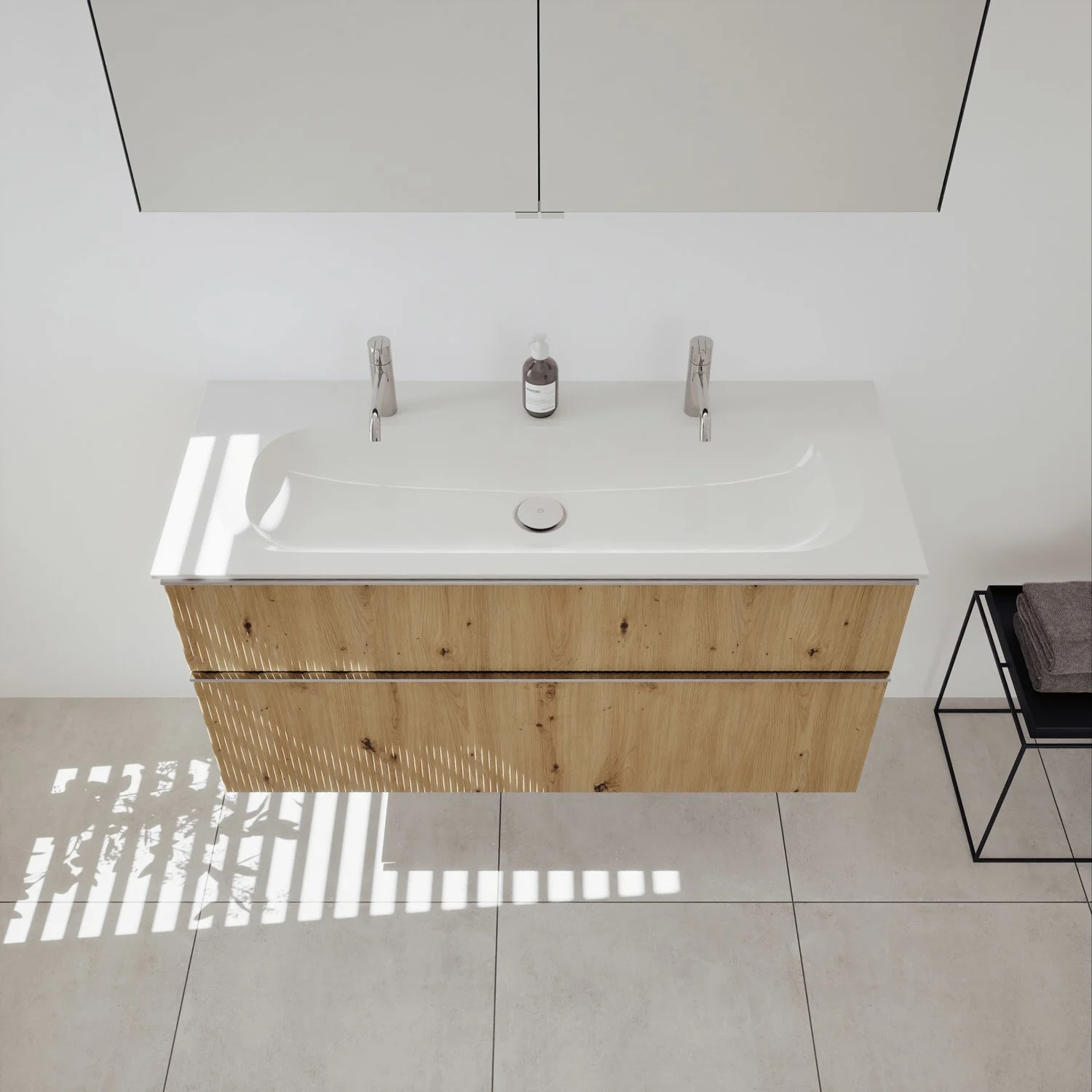 burgbad Fiumo 2.0 Badmöbelset 122 cm mit Waschtisch mit Unterschrank mit Griff G0146 und Spiegelschrank Bild 6