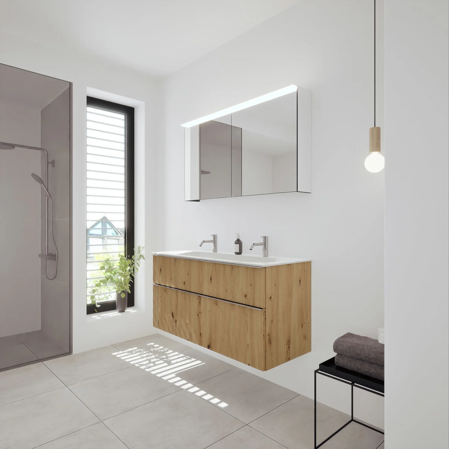 burgbad Fiumo 2.0 Badmöbelset 122 cm mit Waschtisch mit Unterschrank mit Griff G0146 und Spiegelschrank Bild 8