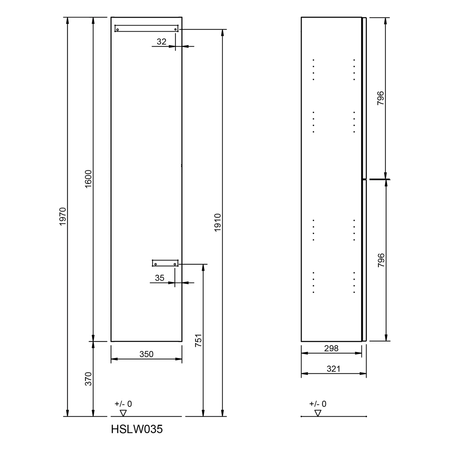 burgbad Fiumo 2.0 Hochschrank 35 x 32 x 160 cm mit Griff G0146 Bild 4