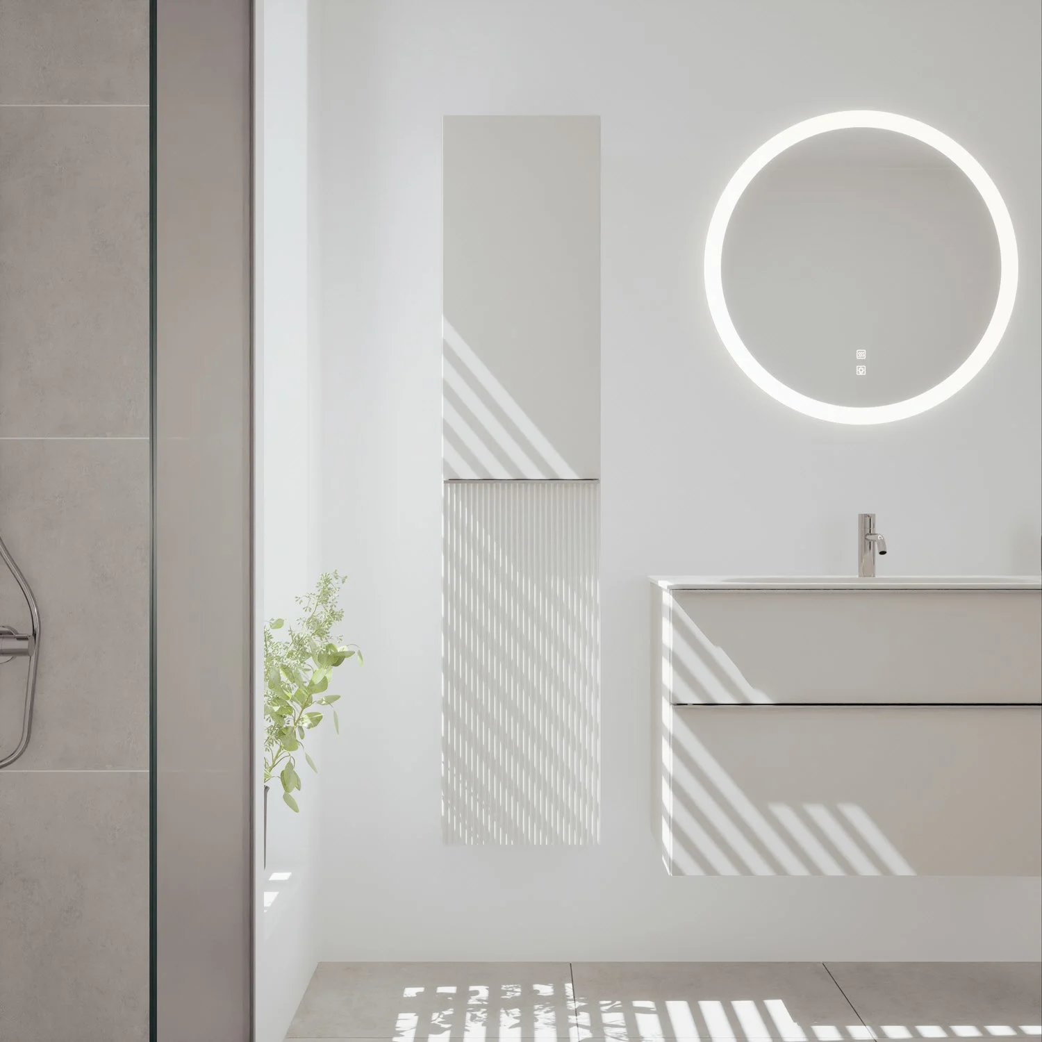 burgbad Fiumo 2.0 – okrągłe lustro o średnicy 75 cm z oświetleniem LED i ogrzewaniem lustra Zdjęcie 3