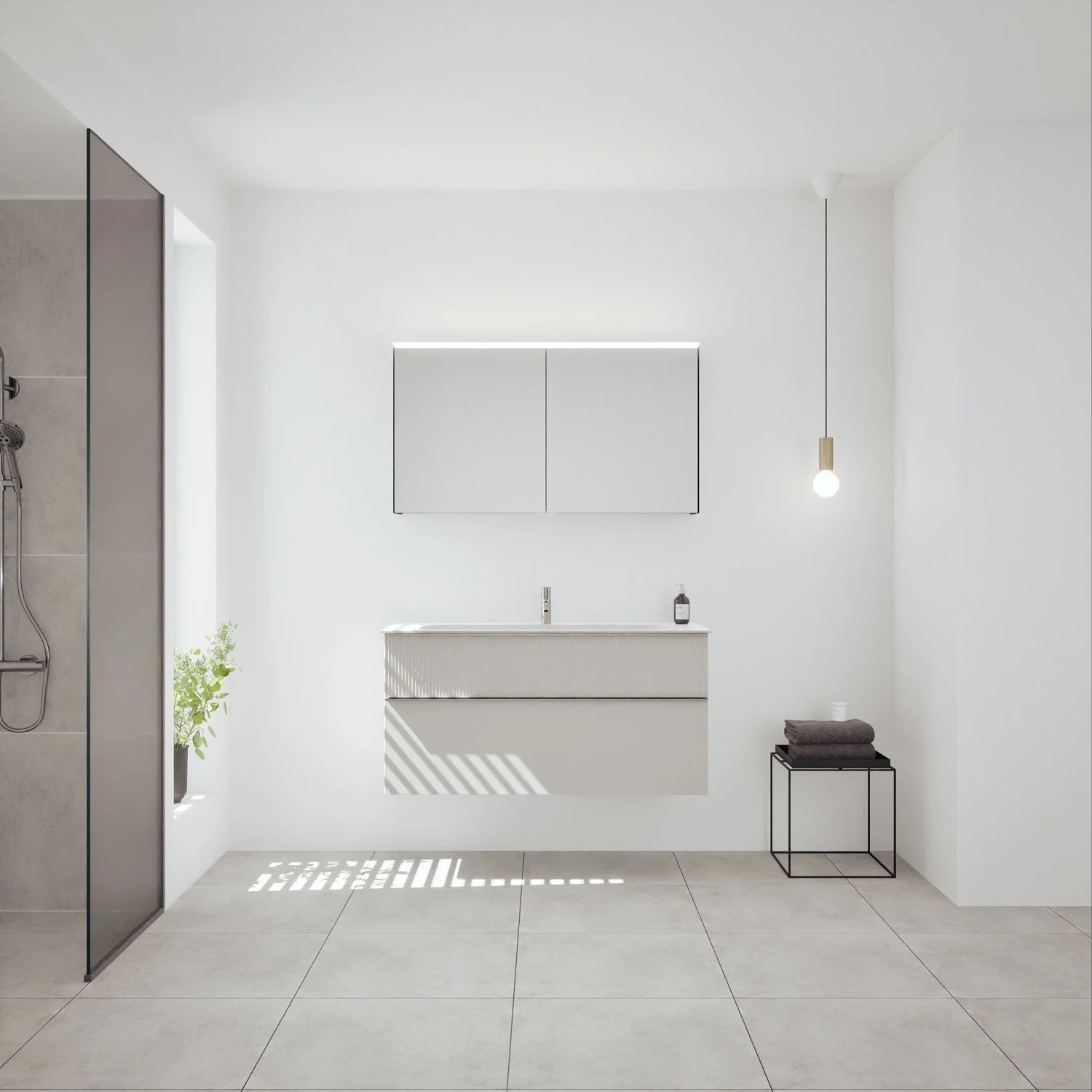 burgbad Fiumo 2.0 Szafka z lustrem 120,6 cm z lampką LED do montażu na górze, 2 drzwi lustrzane Zdjęcie 5
