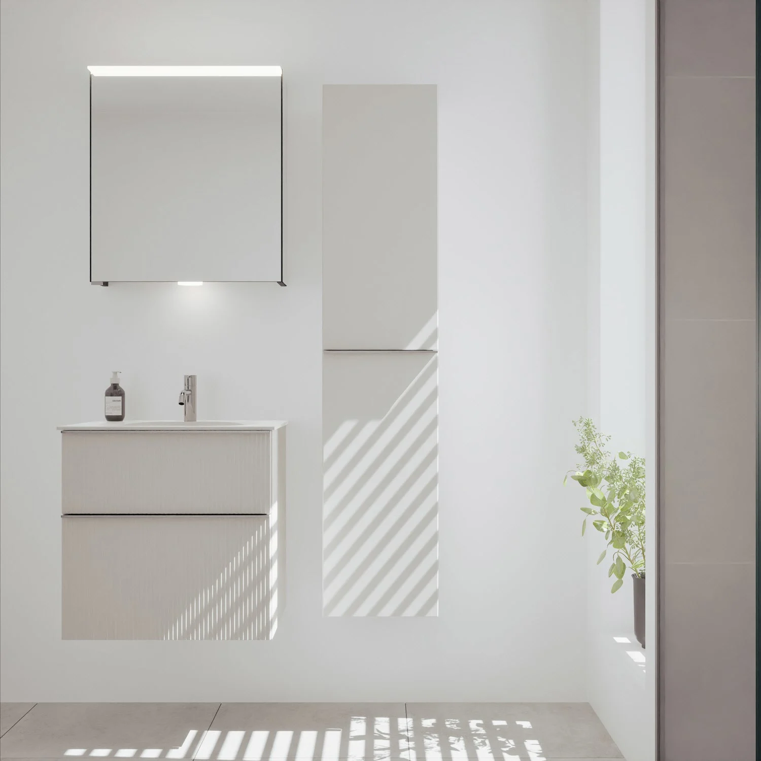burgbad Fiumo 2.0 Szafka łazienkowa z lustrem 60,6 cm z lampą LED montowaną na górze i oświetleniem nad umywalką, 1 drzwiczka, zawiasy po prawej stronie Zdjęcie 2