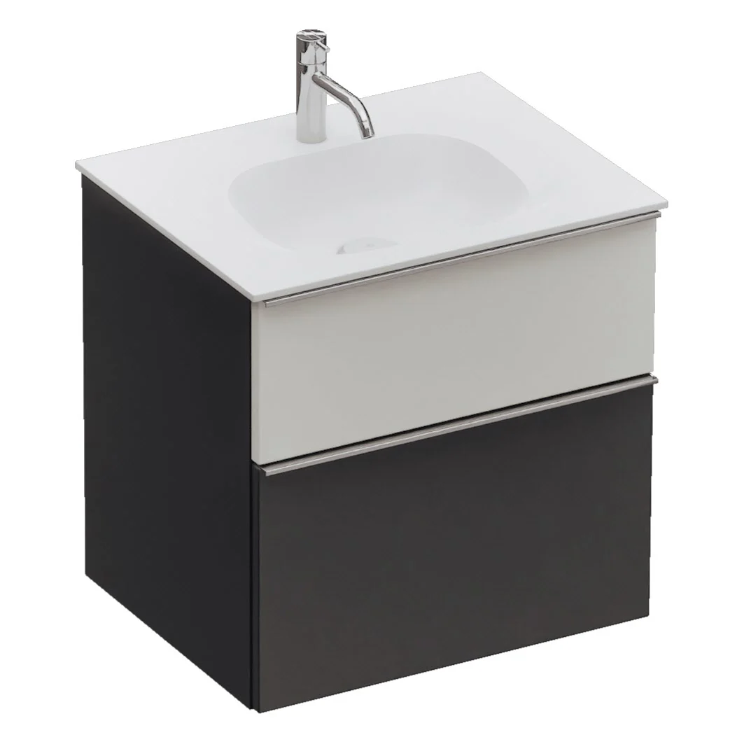 Umywalka z odlewu mineralnego burgbad Fiumo 2.0 z szafką podumywalkową 62 cm, z uchwytem G0146