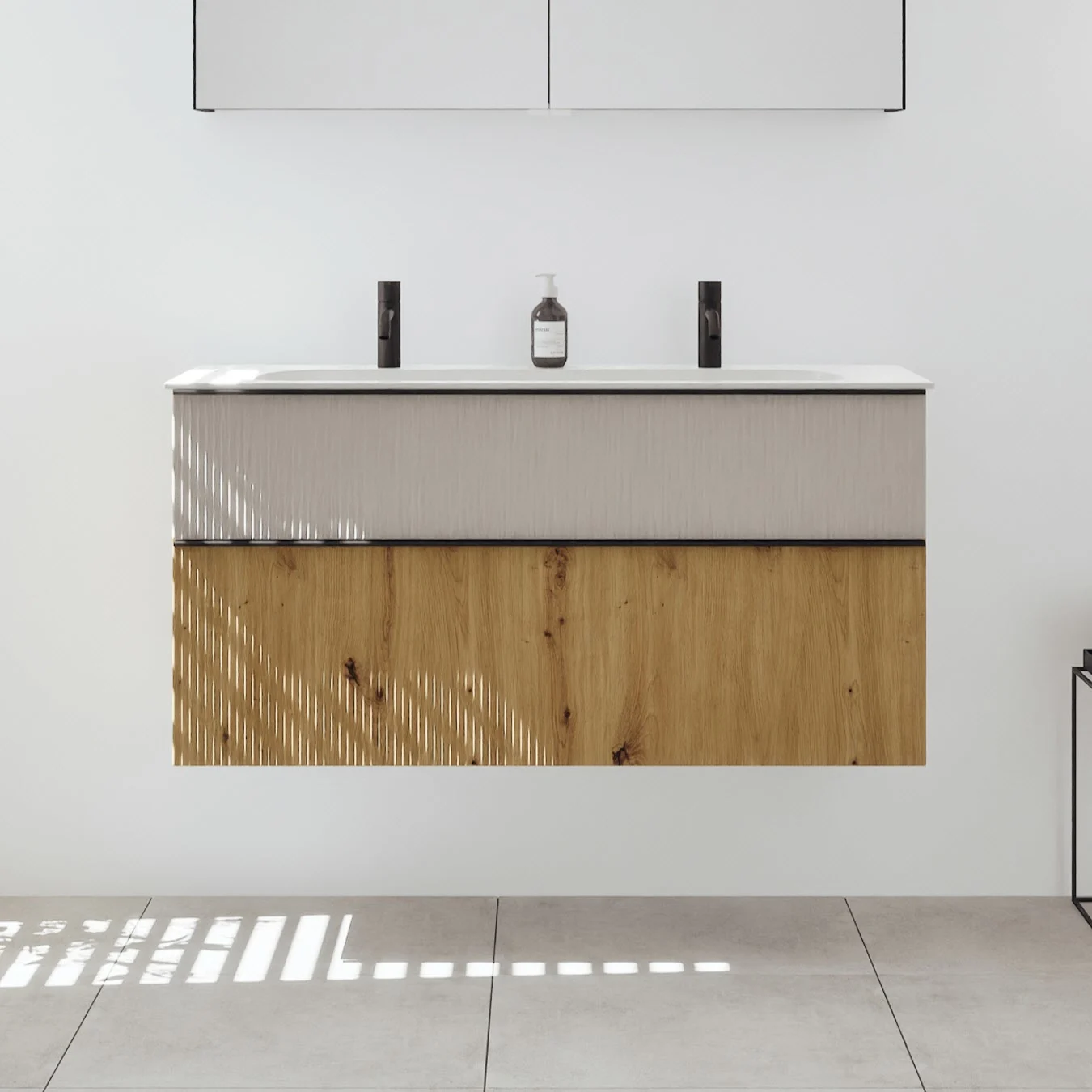 burgbad Fiumo 2.0 Mineralguss-Waschtisch mit Waschtischunterschrank 122 cm, mit Griff G0200
