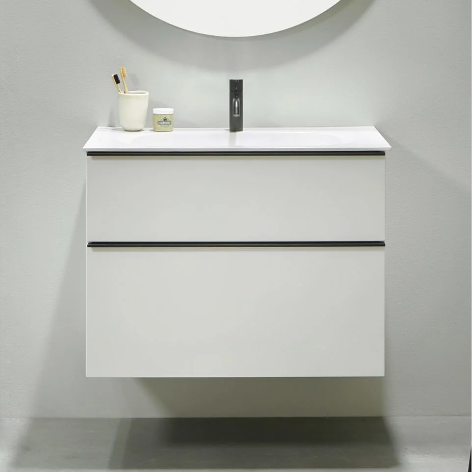 burgbad Fiumo Mineralguss-Waschtisch mit Unterschrank 82 cm, mit Griff G0200
