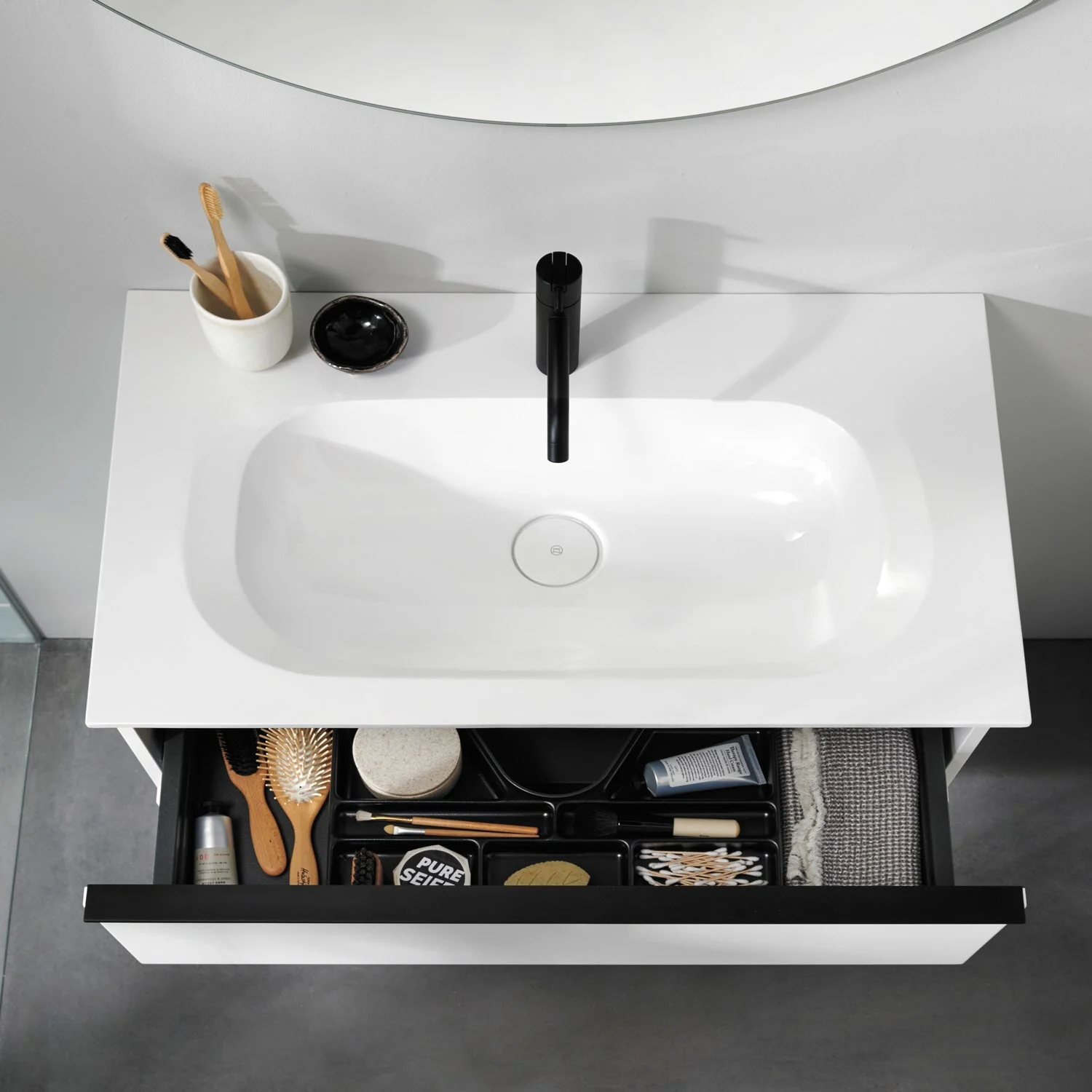 burgbad Fiumo Mineralguss-Waschtisch mit Unterschrank 82 cm, mit Griff G0200 Bild 6