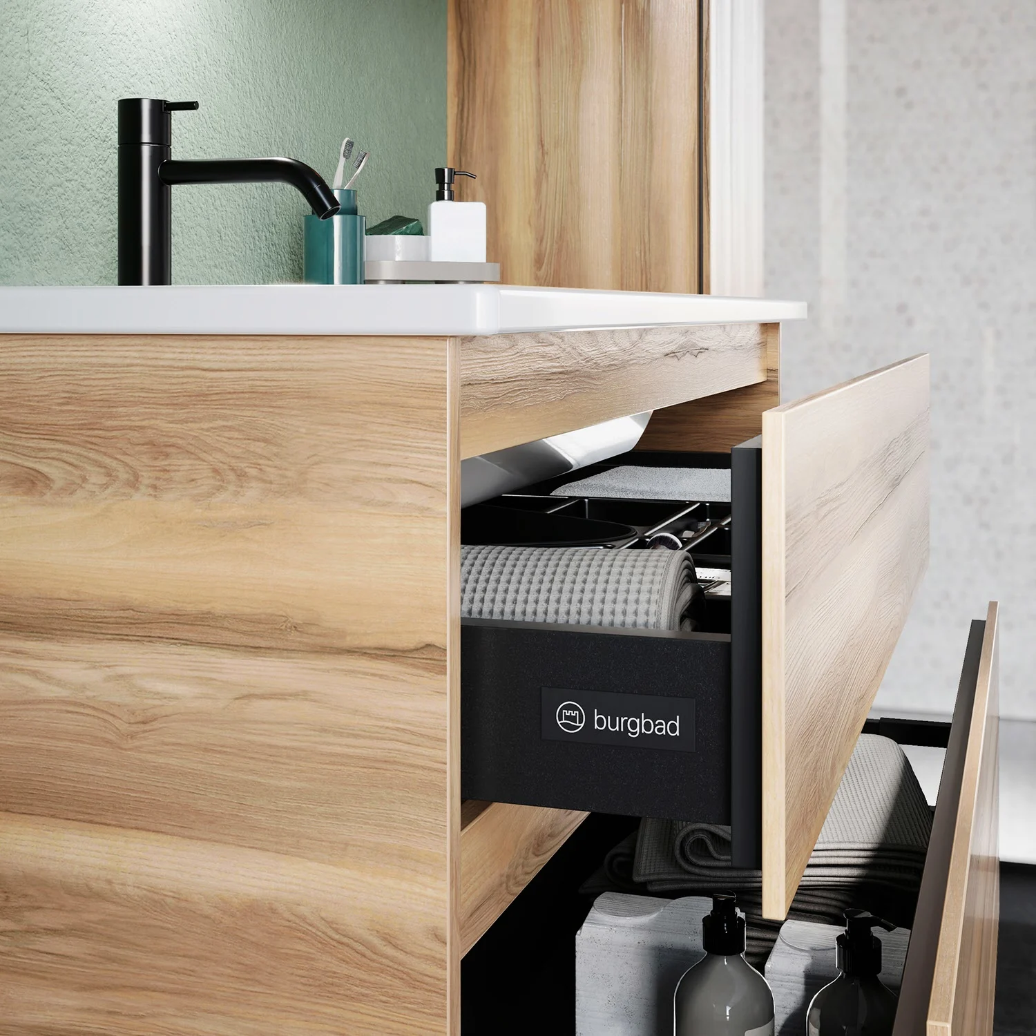 burgbad Lin20 Waschtischunterschrank mit Keramik-Waschtisch 103 cm, 2 Auszüge, links Bild 8