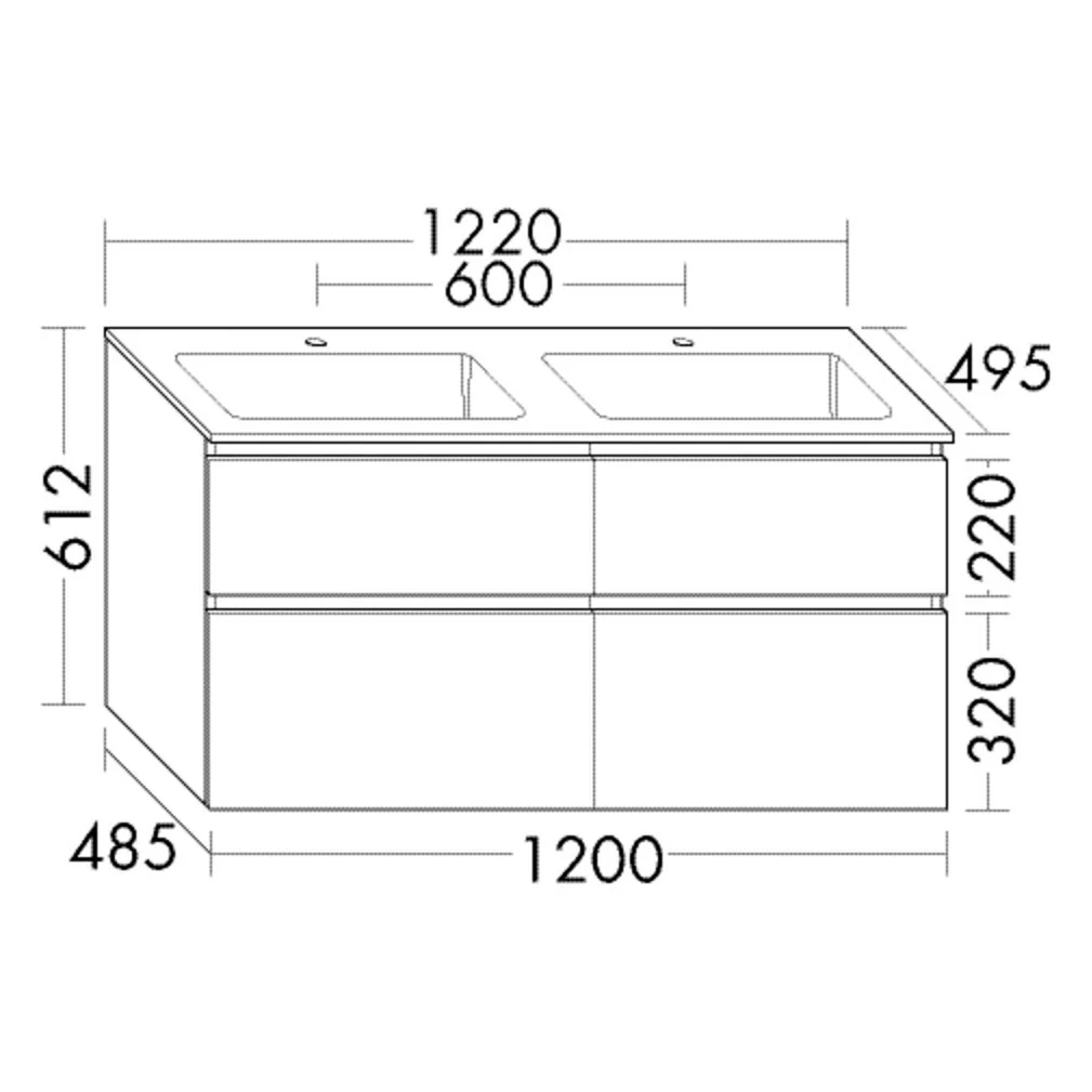 burgbad Lin20 Waschtischunterschrank mit Mineralguss-Doppelwaschtisch 122 cm, 4 Auszüge, links und rechts Bild 5