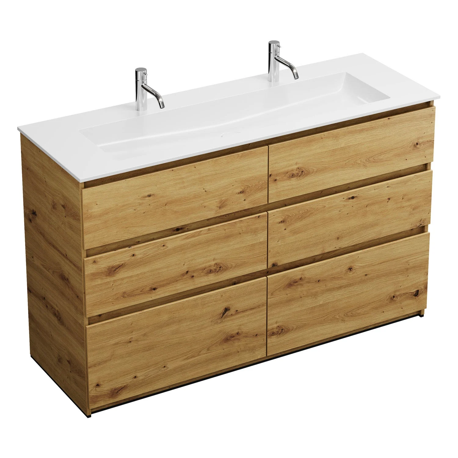 burgbad Lin20 Waschtischunterschrank mit Mineralguss-Waschtisch 142 cm, 6 Auszüge