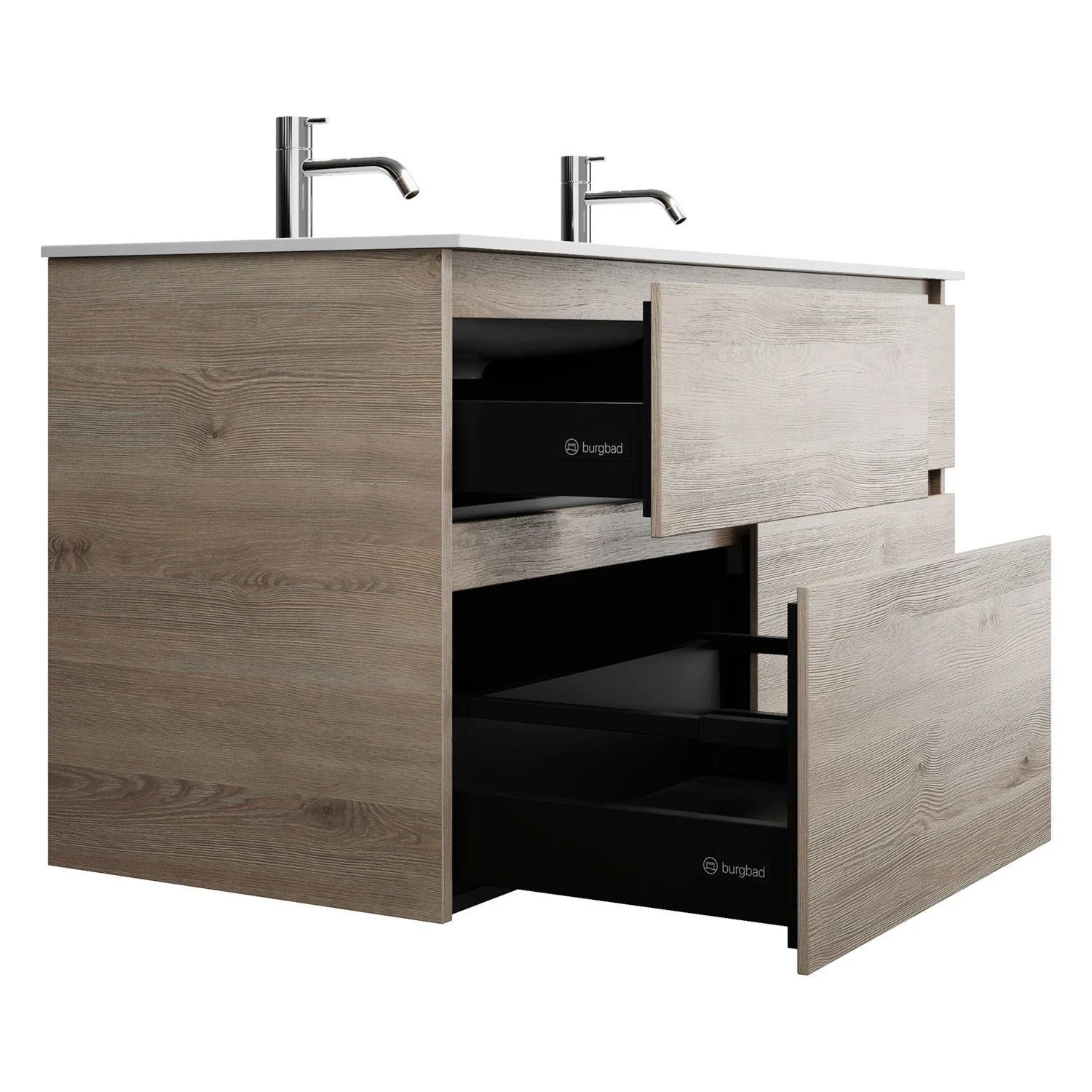 burgbad Lin20 Waschtischunterschrank mit Mineralguss-Doppelwaschtisch 122 cm, 4 Auszüge, links und rechts Bild 6