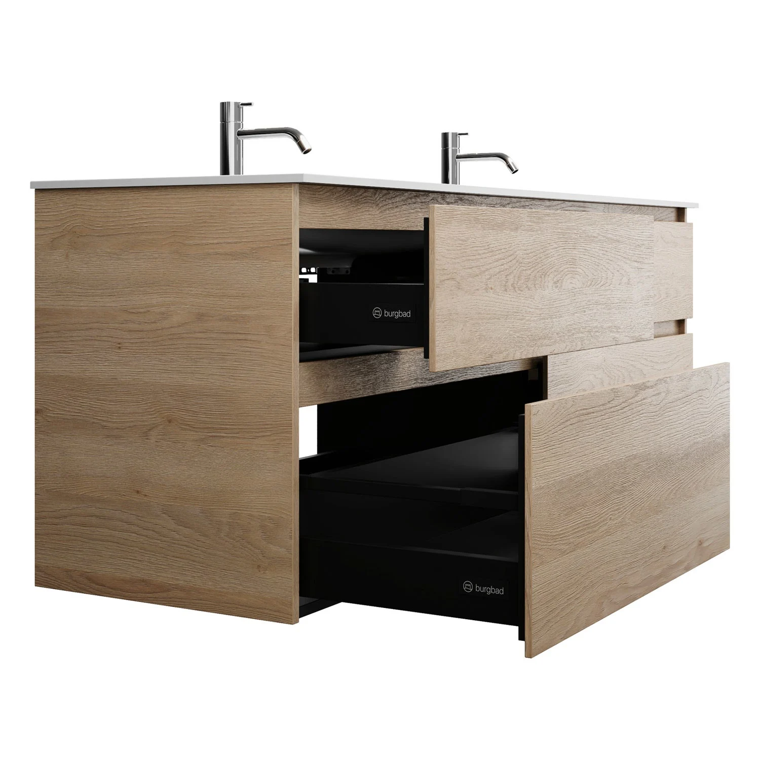 burgbad Lin20 Waschtischunterschrank mit Mineralguss-Doppelwaschtisch 162 cm, 4 Auszüge, links und rechts Bild 6