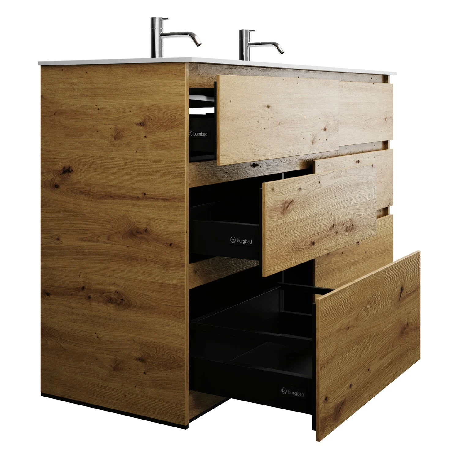 burgbad Lin20 Waschtischunterschrank mit Mineralguss-Waschtisch 142 cm, 6 Auszüge Bild 6