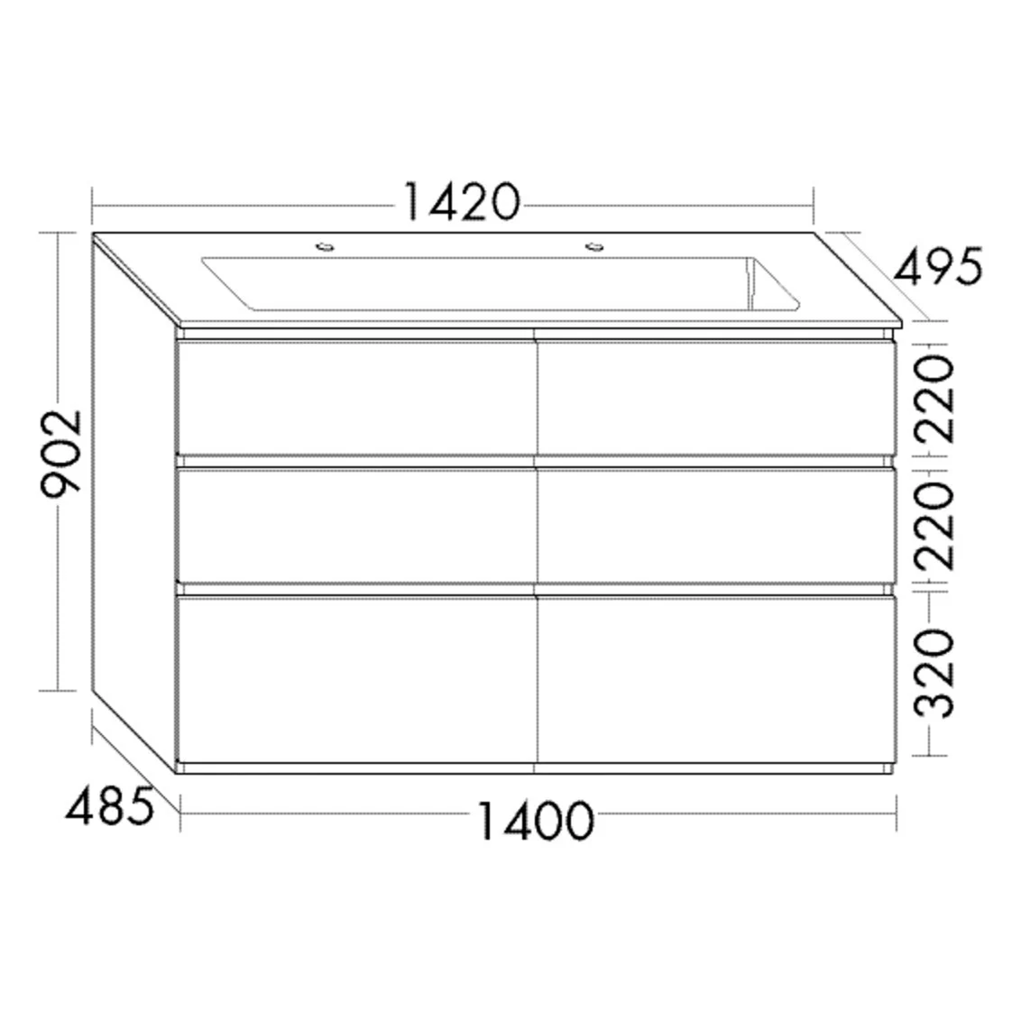 burgbad Lin20 Waschtischunterschrank mit Mineralguss-Waschtisch 142 cm, 6 Auszüge Bild 5