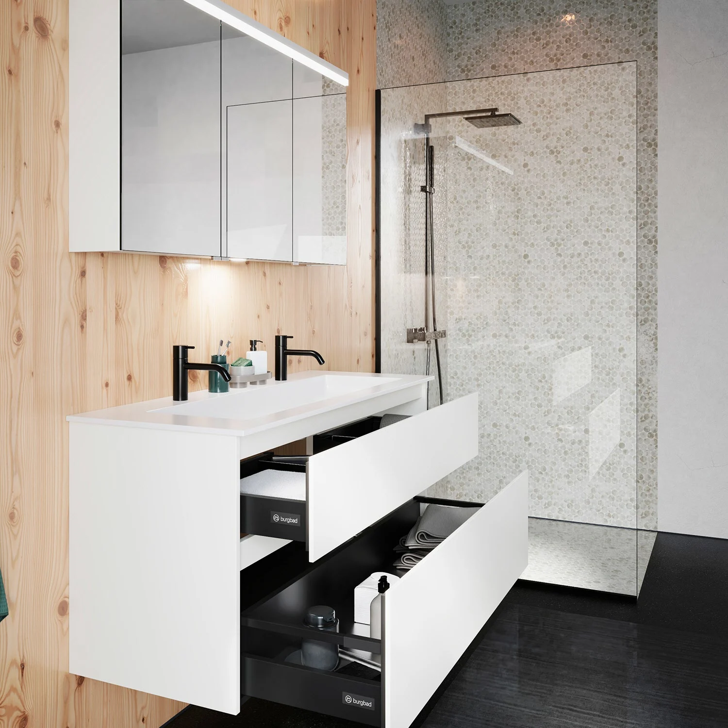 burgbad Lin20 Waschtischunterschrank mit Mineralguss-Waschtisch 122 cm, 2 Auszüge Bild 9